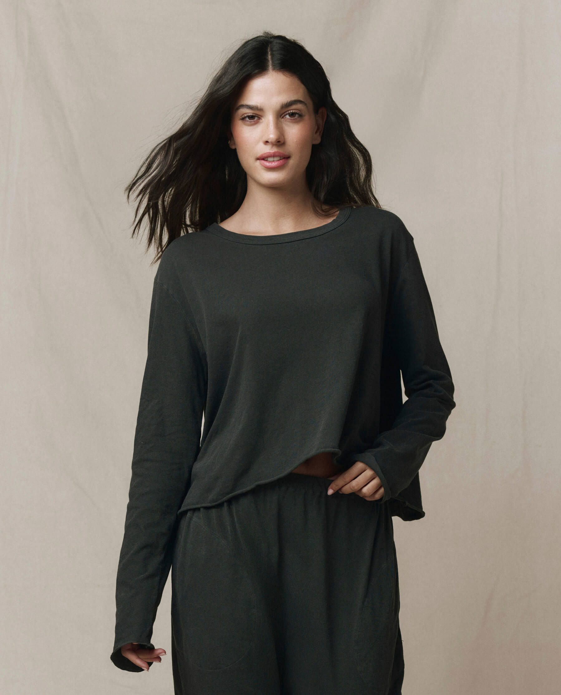 The Long Sleeve Crop Tee. -- Washed Black