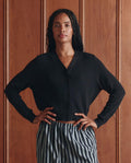 The Shrunken V Neck Cardigan. -- Black