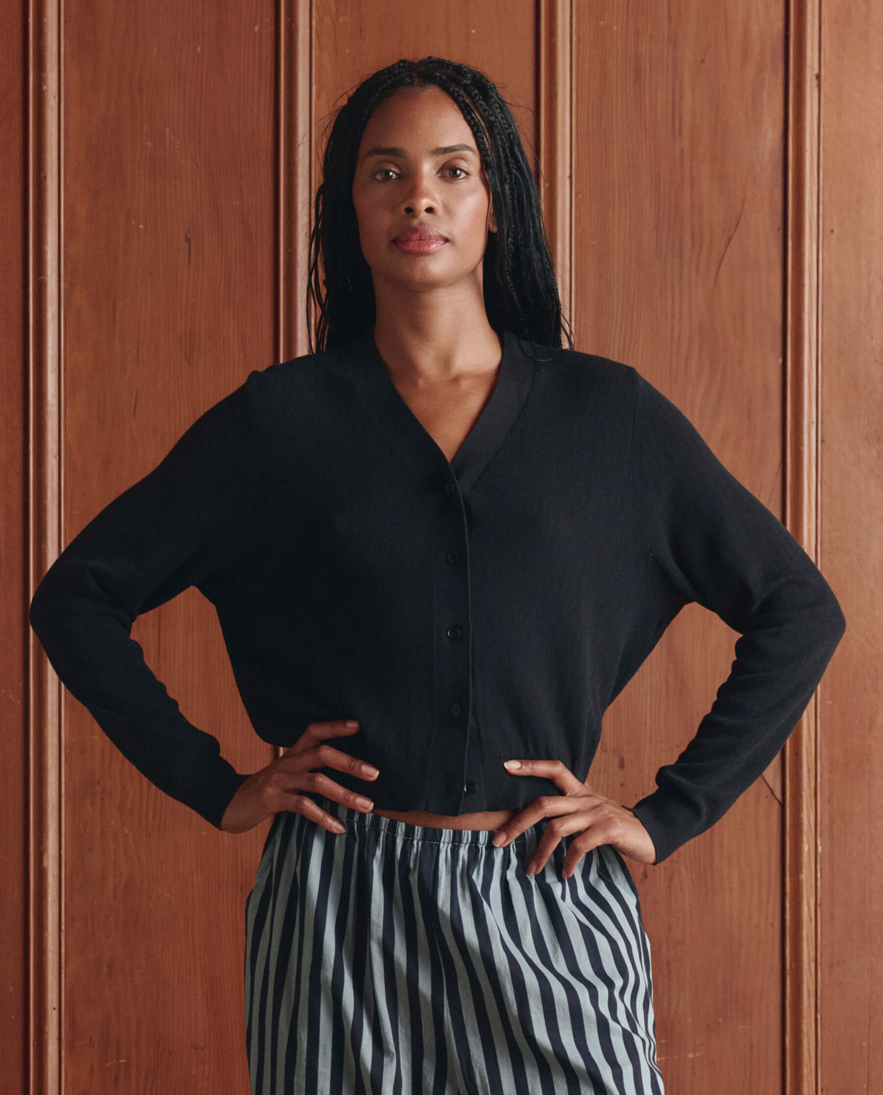 The Shrunken V Neck Cardigan. -- Black
