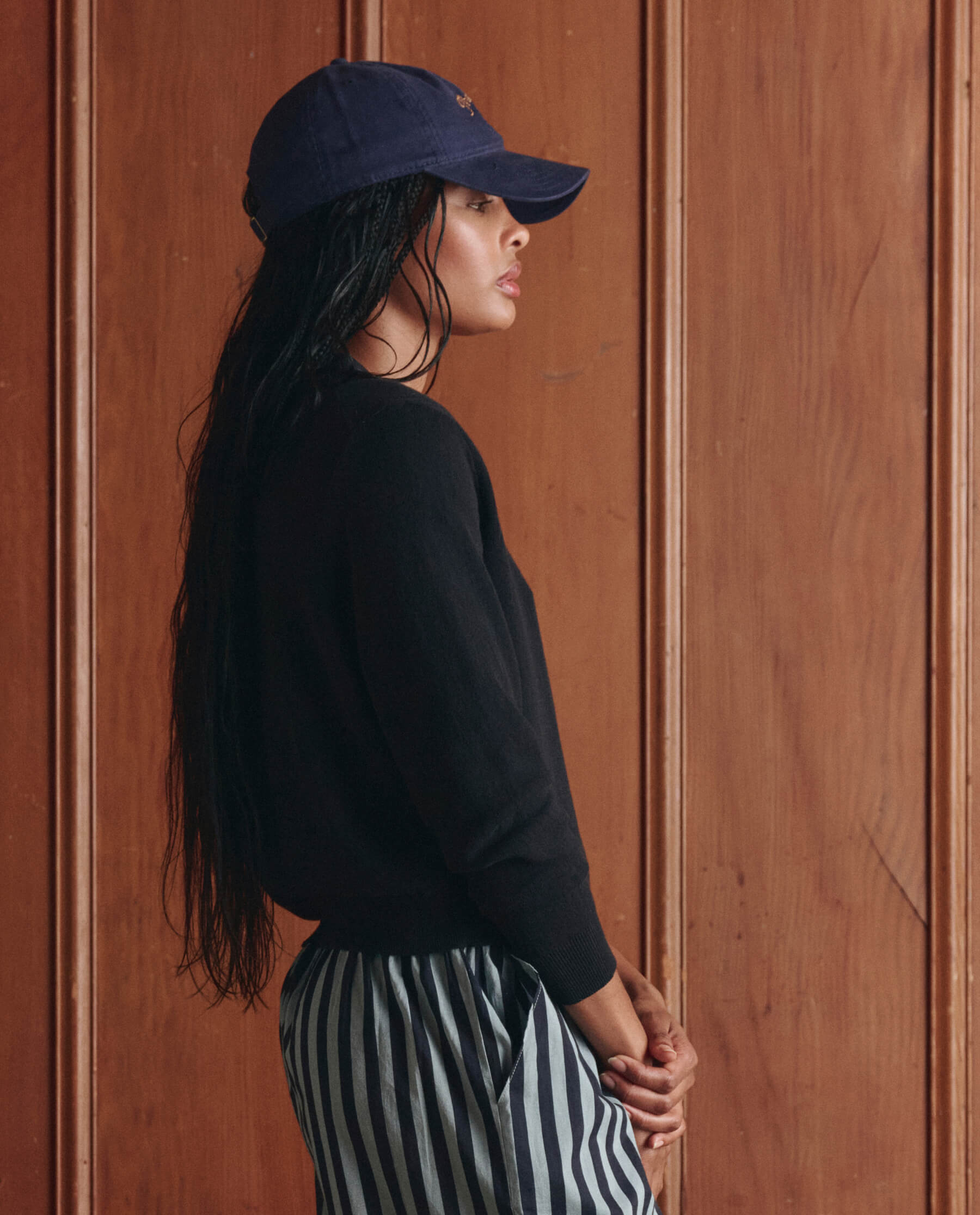 The Shrunken V Neck Cardigan. -- Black