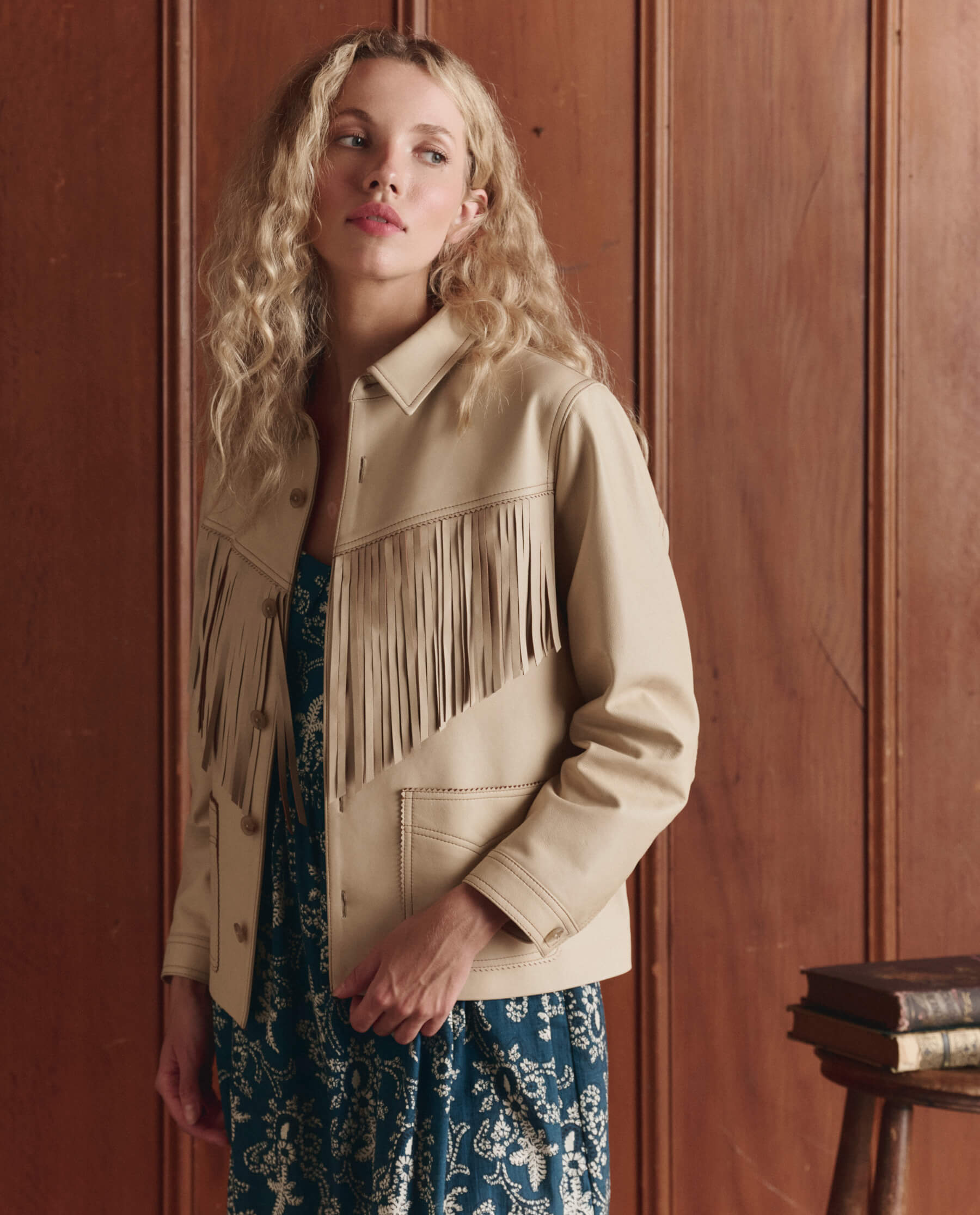 The Leather Fringe Jacket. -- Toasted Almond