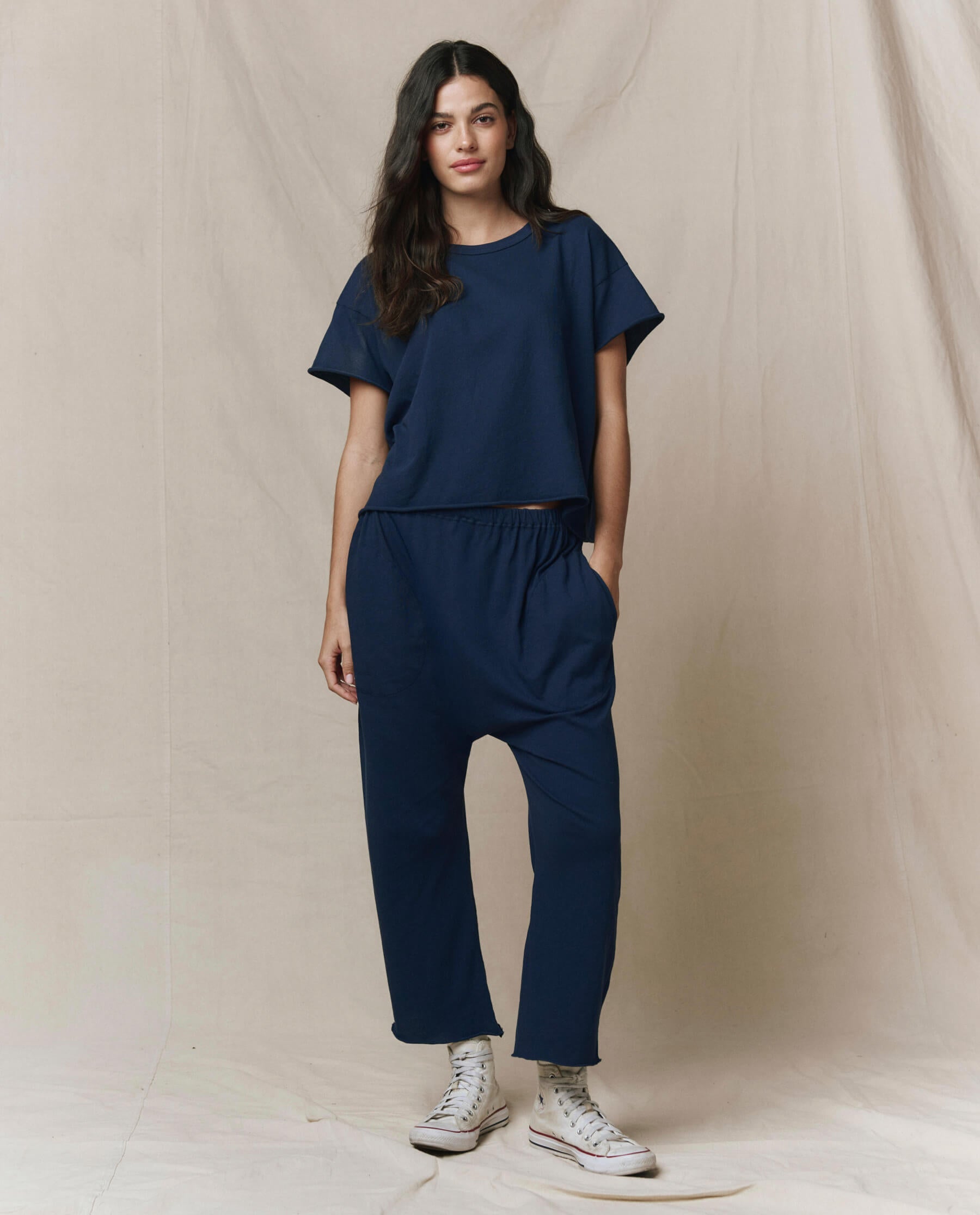 The Crop Tee. Solid -- True Navy