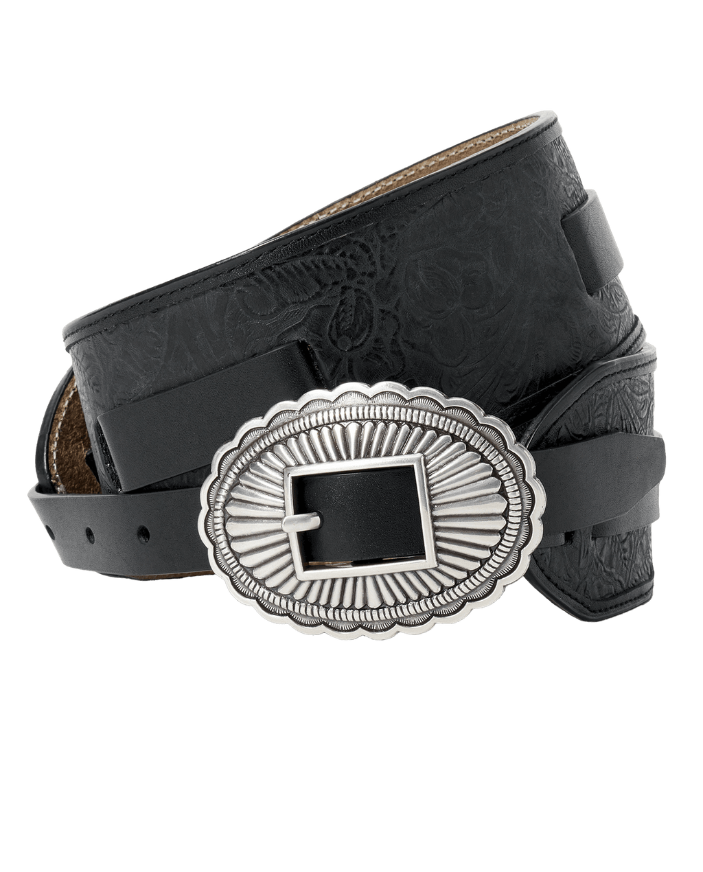 The Tooled Waist Belt. -- Black With Silver