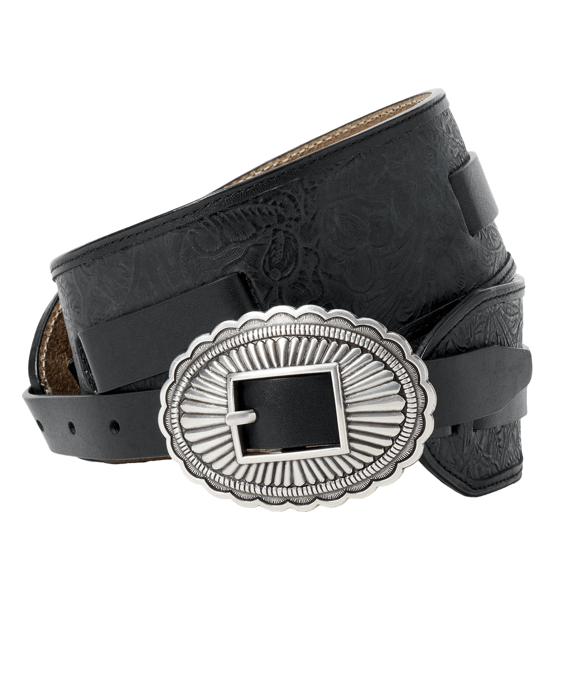 The Tooled Waist Belt. -- Black With Silver