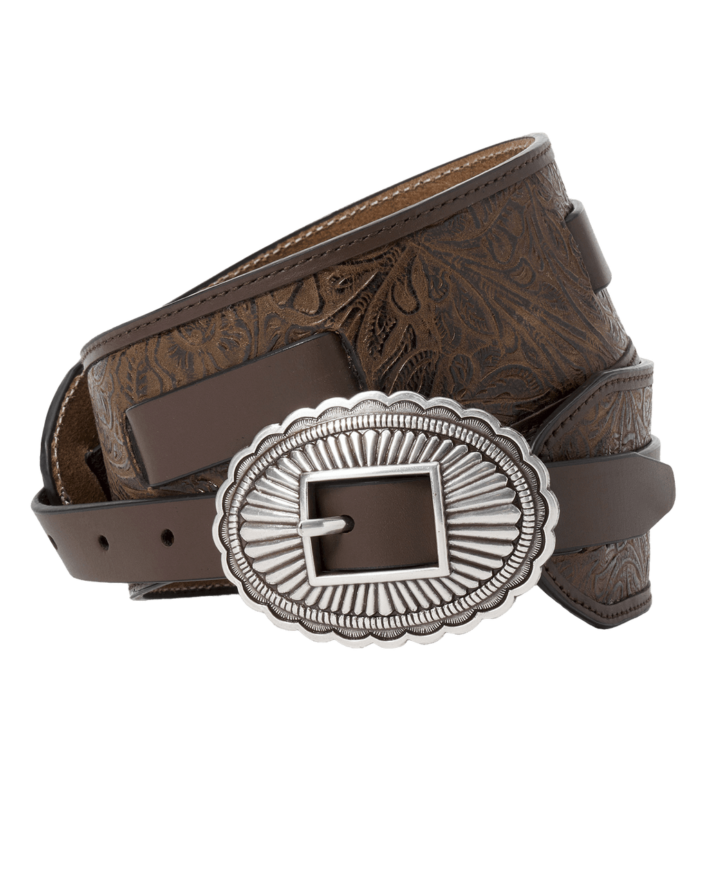 The Tooled Waist Belt. -- Brown With Silver
