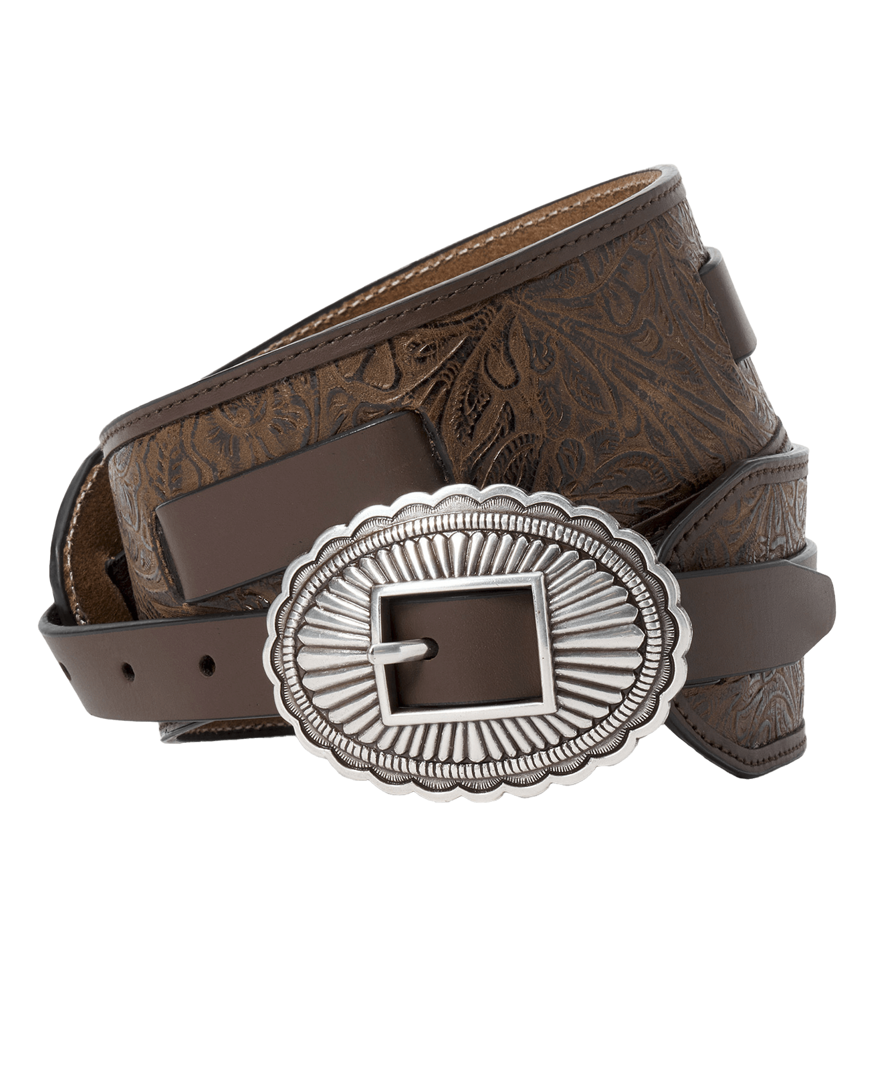 The Tooled Waist Belt. -- Brown With Silver