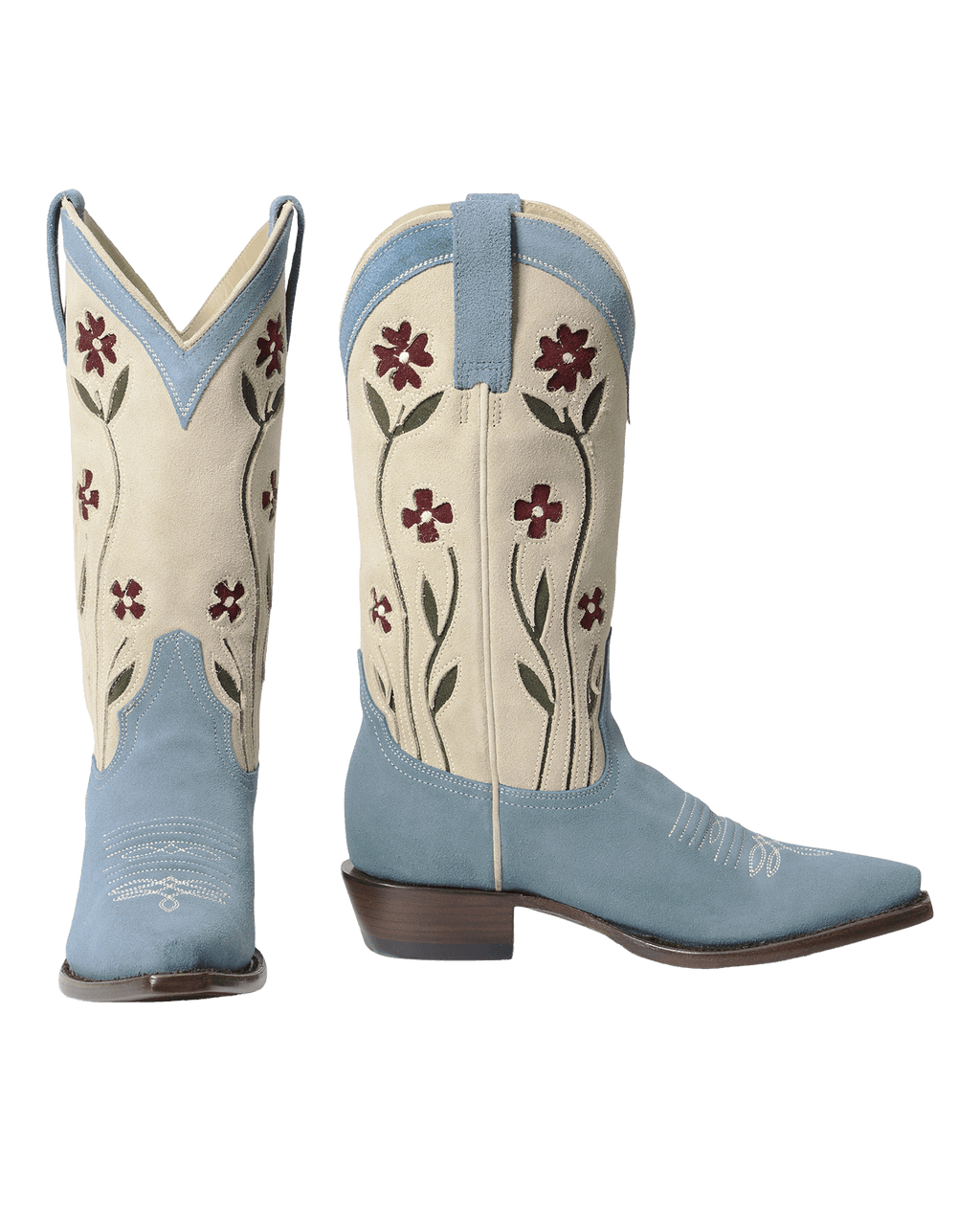 The Cowboy Boot (Suede Floral). -- Washed Indigo Floral