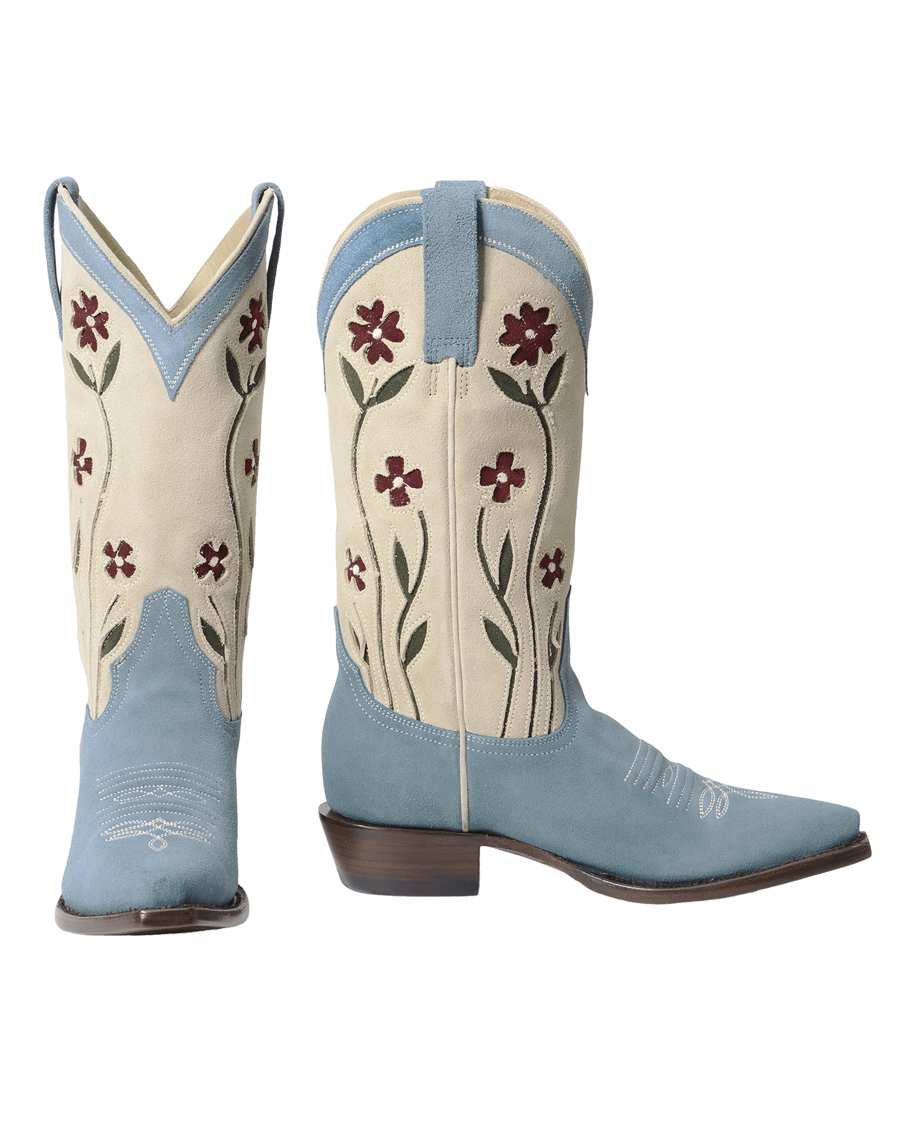 The Cowboy Boot (Suede Floral). -- Washed Indigo Floral