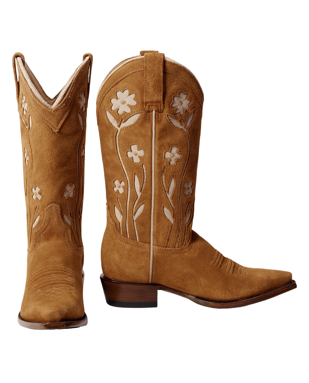 The Cowboy Boot (Suede Floral). -- Tan Floral