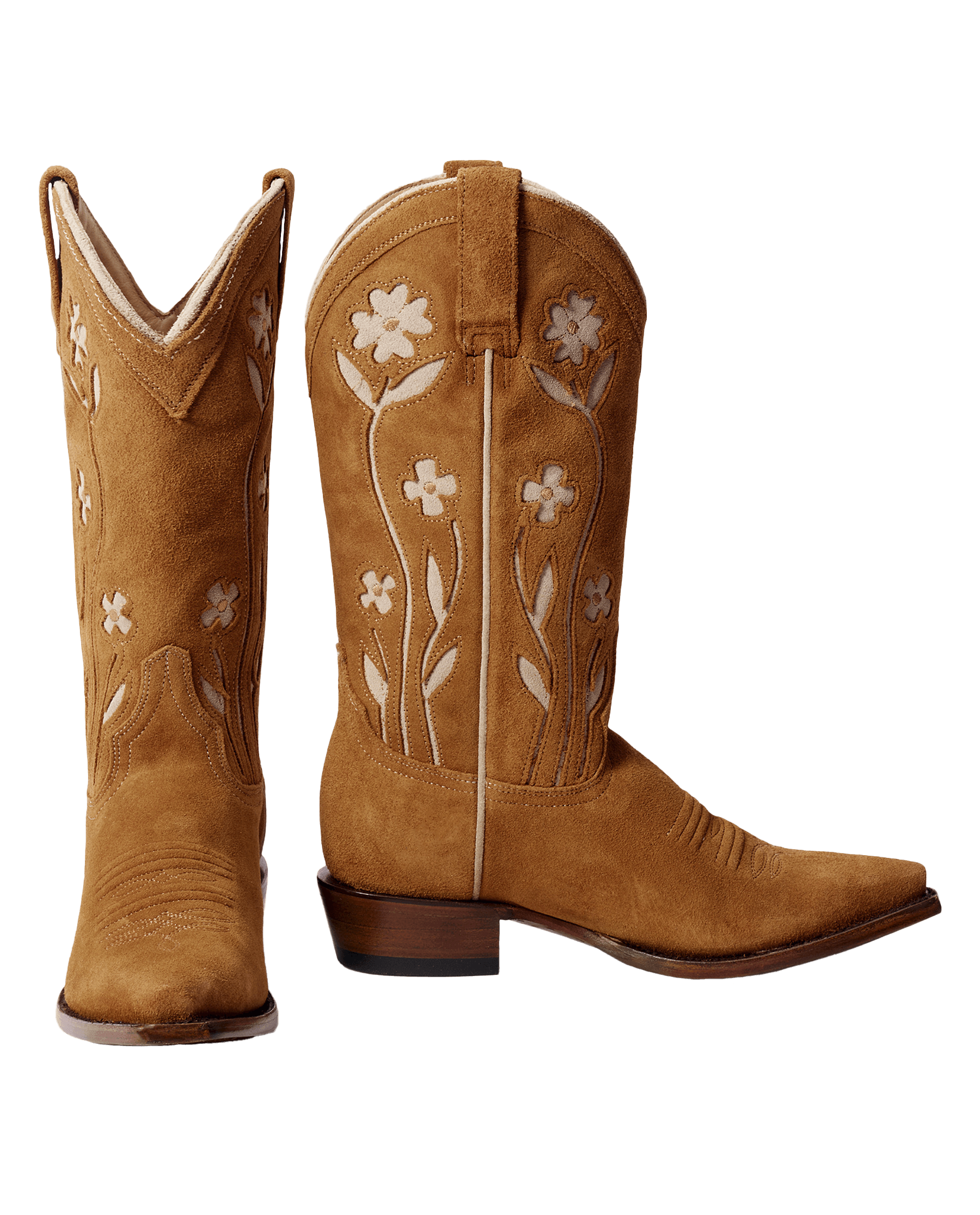 The Cowboy Boot (Suede Floral). -- Tan Floral