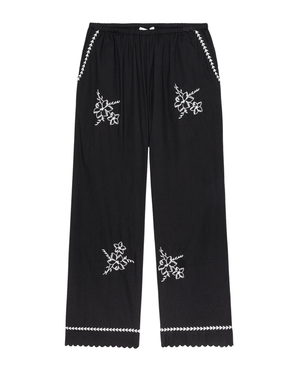 The Weekend Pant W/ Hanky Embroidery. -- Black
