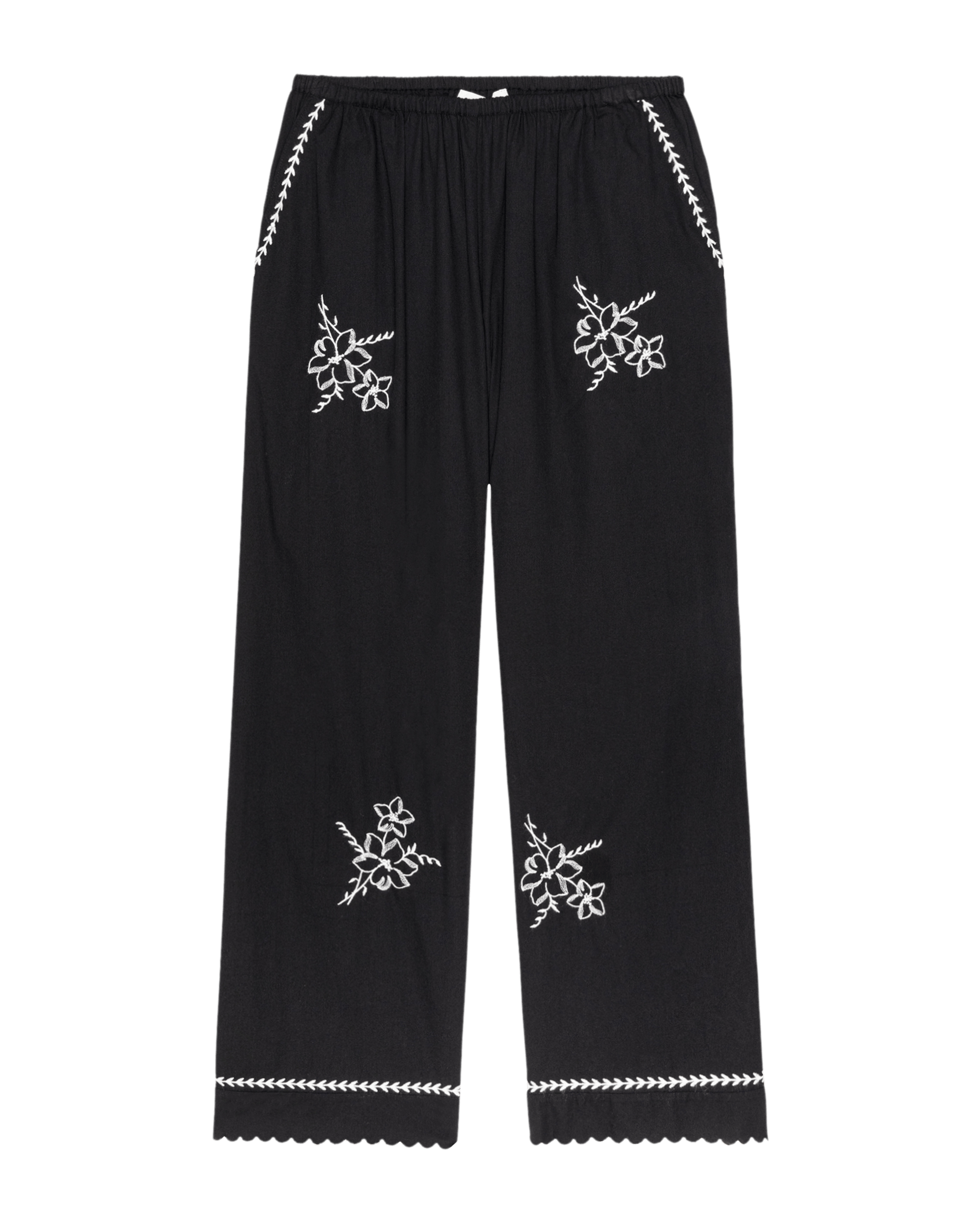 The Weekend Pant W/ Hanky Embroidery. -- Black