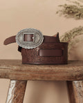 The Tooled Waist Belt. -- Brown With Silver