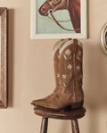 The Cowboy Boot (Suede Floral). -- Tan Floral
