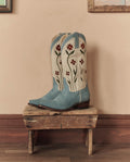 The Cowboy Boot (Suede Floral). -- Washed Indigo Floral