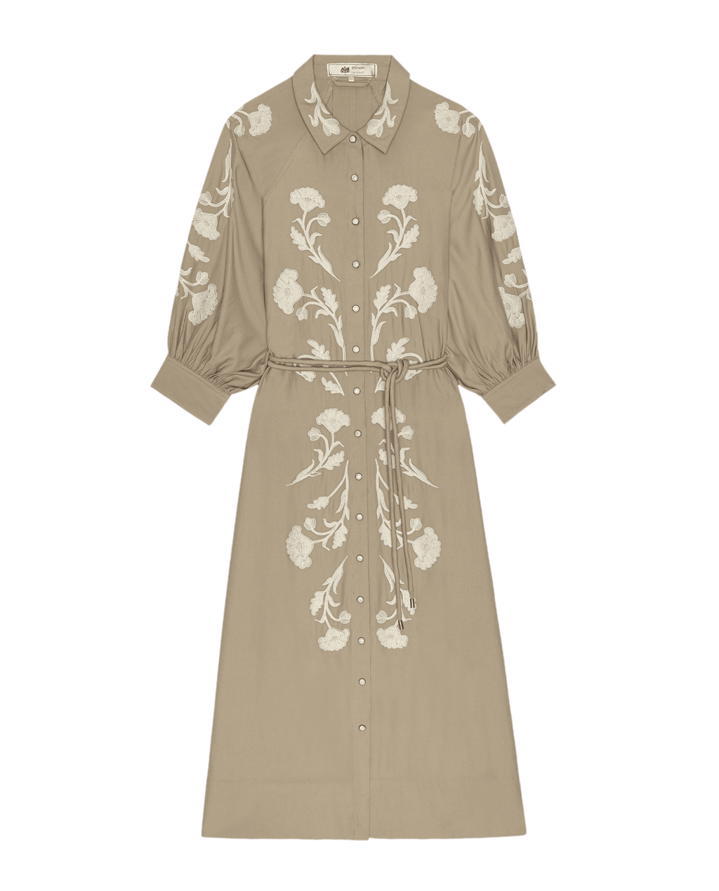 The Western Embroidered Herd Dress. -- Soft Tan W/ Cream Emb