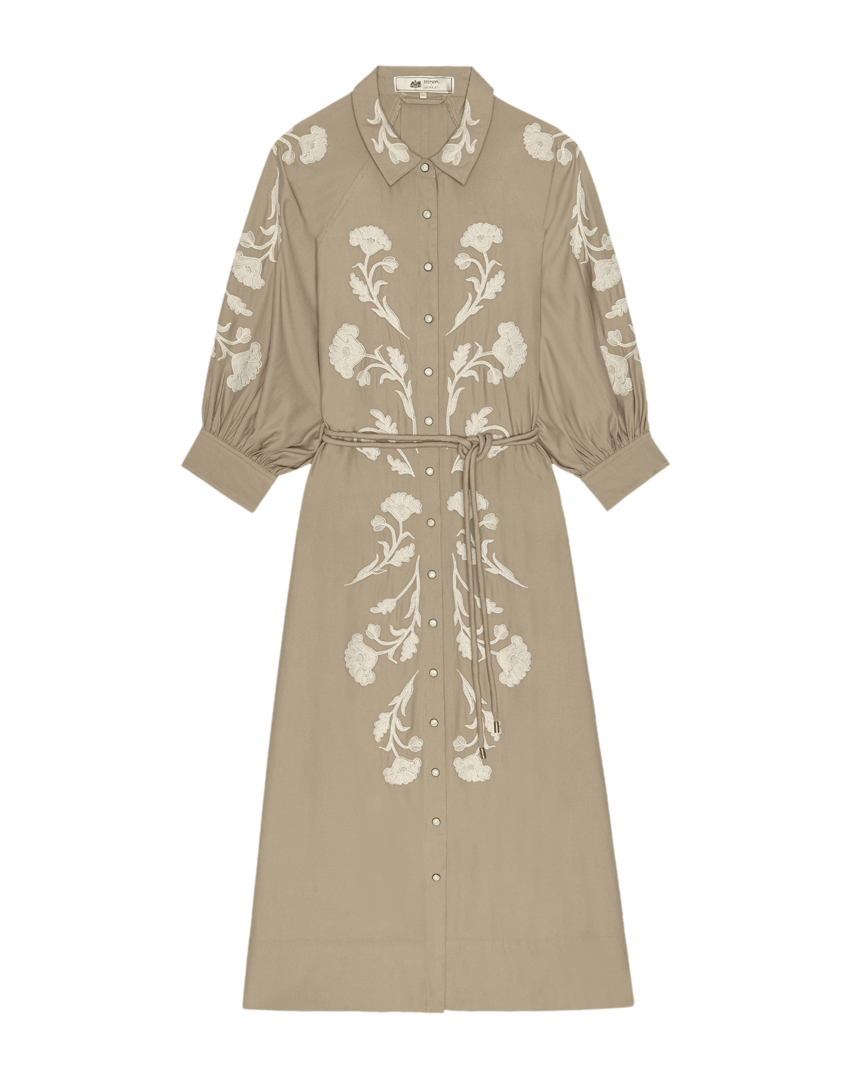 The Western Embroidered Herd Dress. -- Soft Tan W/ Cream Emb