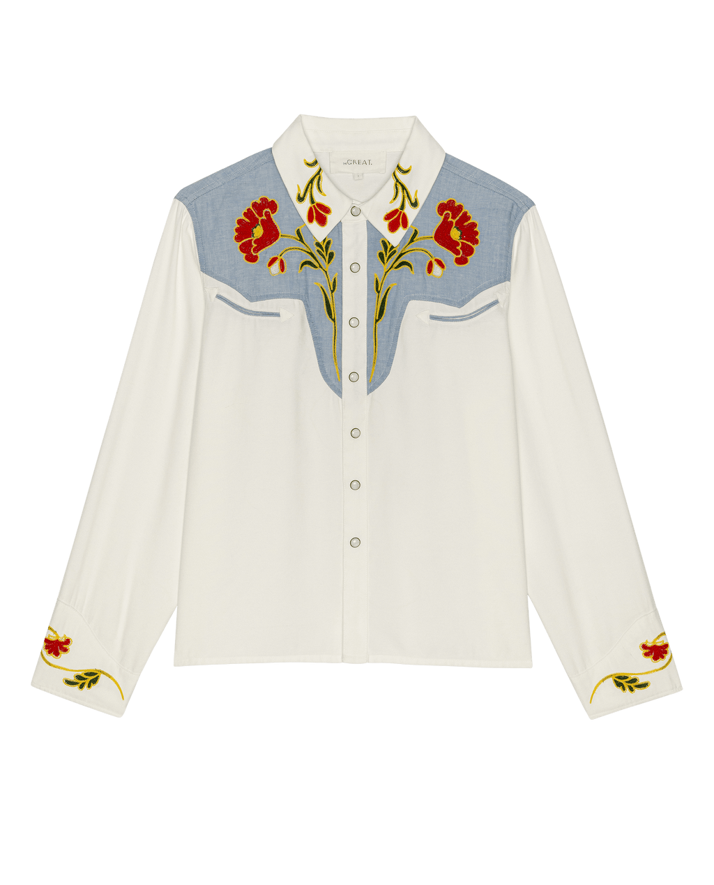 The Embroidered Western Shirt. -- Cream With Chambray Mix Multi Emb