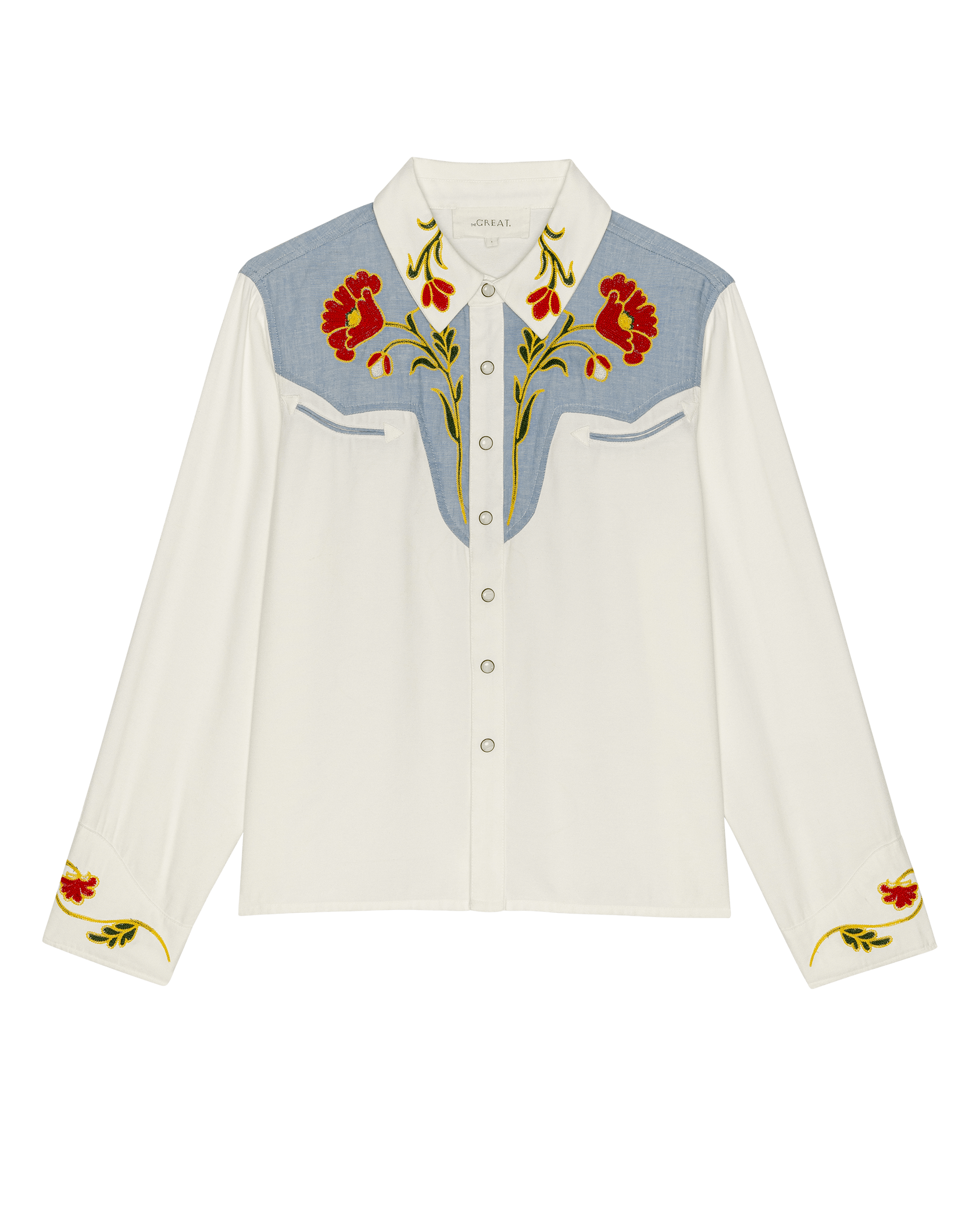 The Embroidered Western Shirt. -- Cream With Chambray Mix Multi Emb