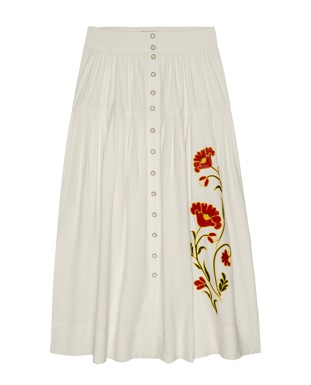 The Western Embroidered Highland Skirt. -- Cream With Chambray Mix Multi Emb