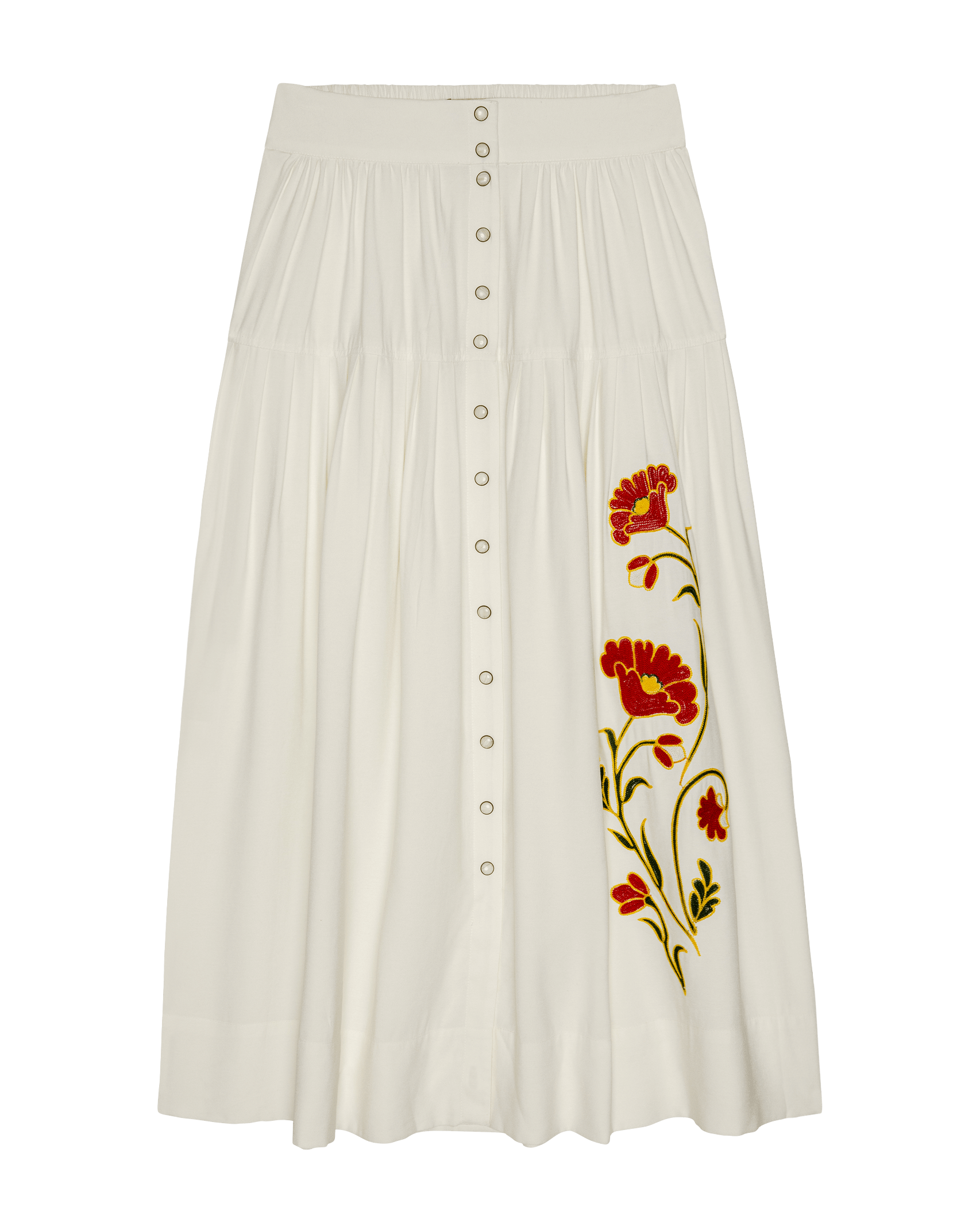 The Western Embroidered Highland Skirt. -- Cream With Chambray Mix Multi Emb