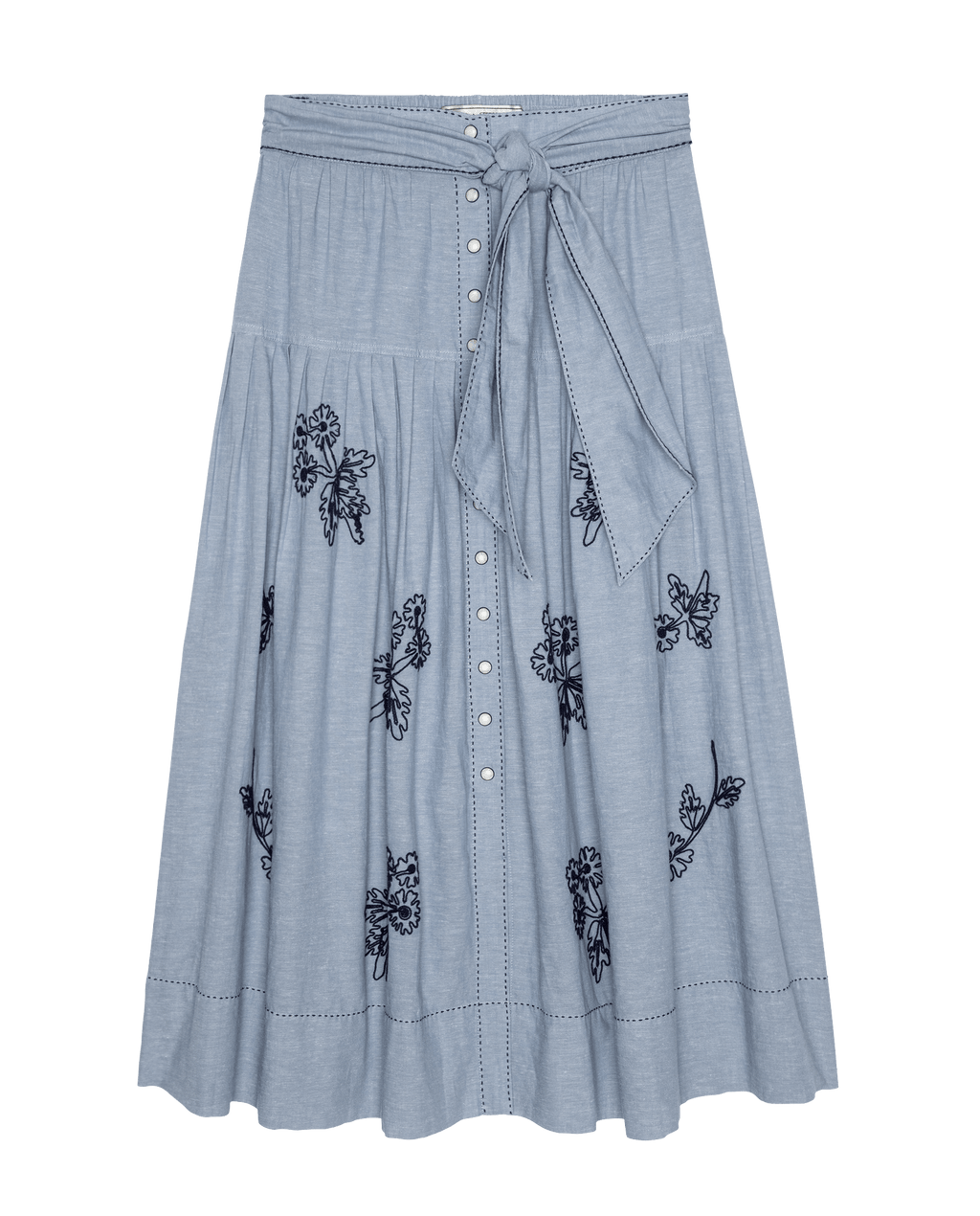 The Chambray Embroidered Highland Skirt. -- Chambray