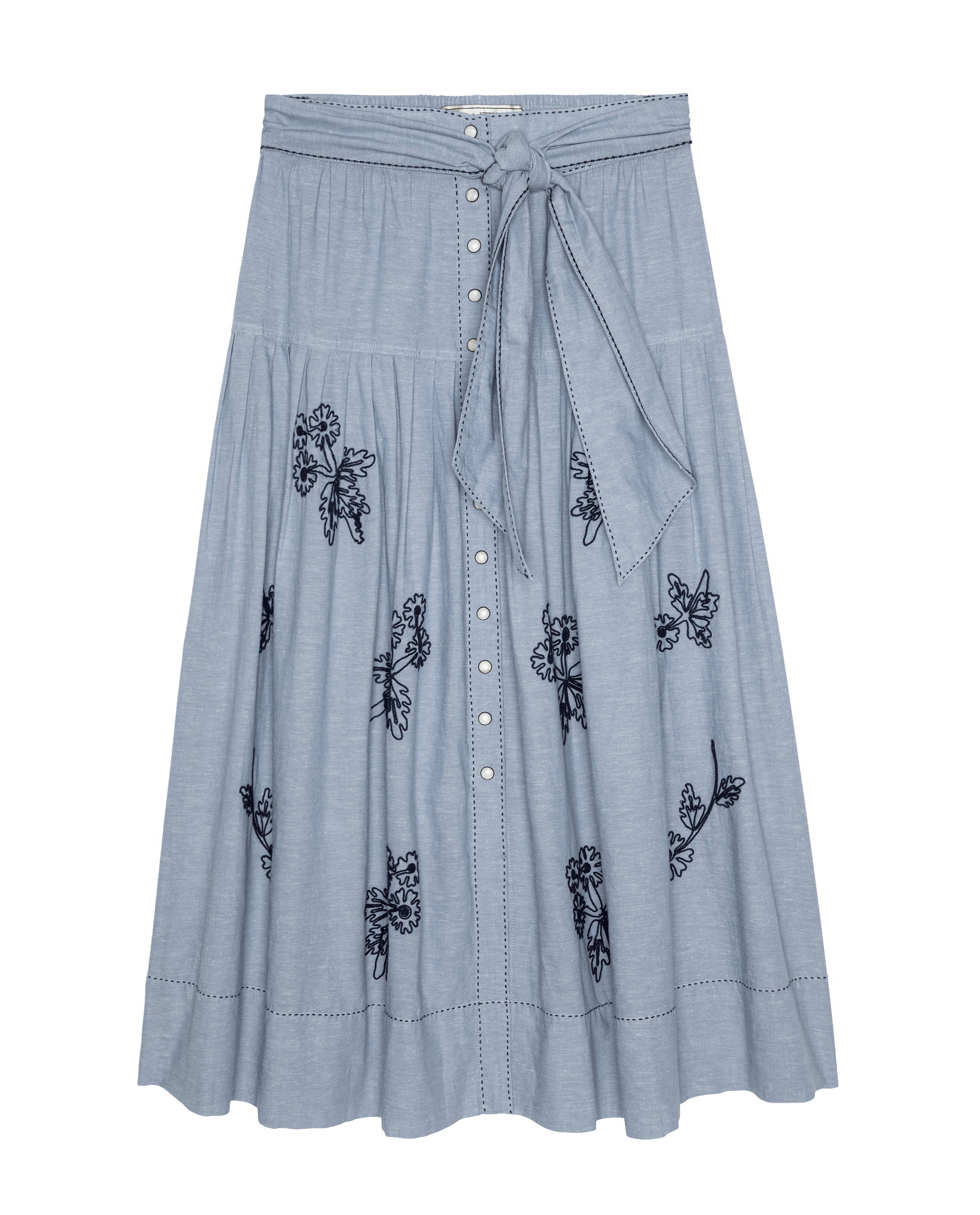The Chambray Embroidered Highland Skirt. -- Chambray