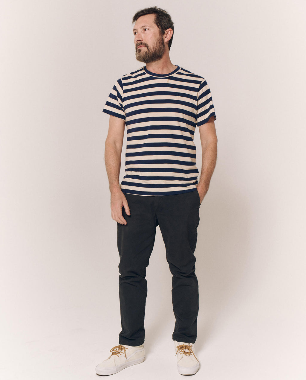 The Men's Slim Tee. -- Navy and Cream Scholar Stripe