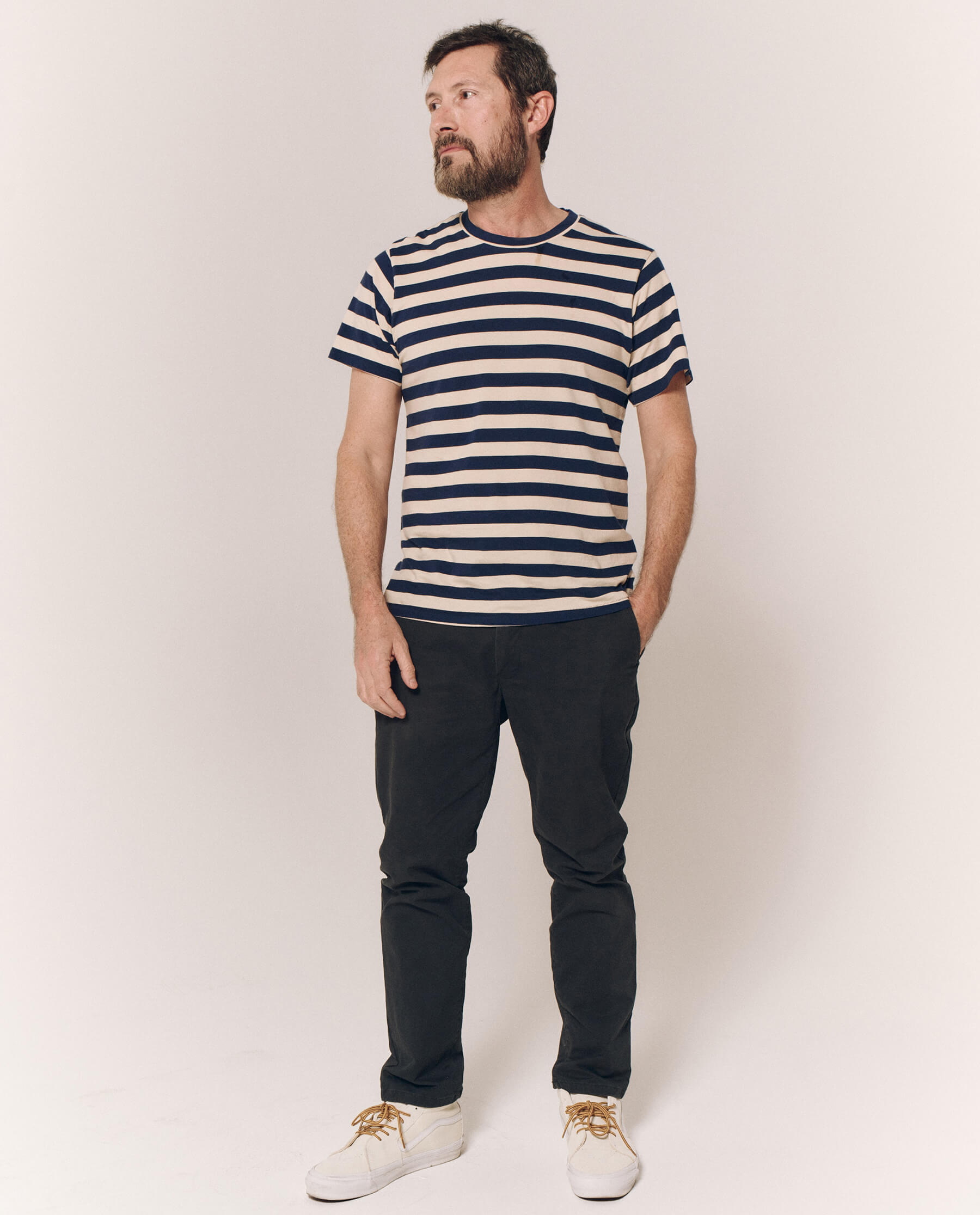 The Men's Slim Tee. -- Navy and Cream Scholar Stripe