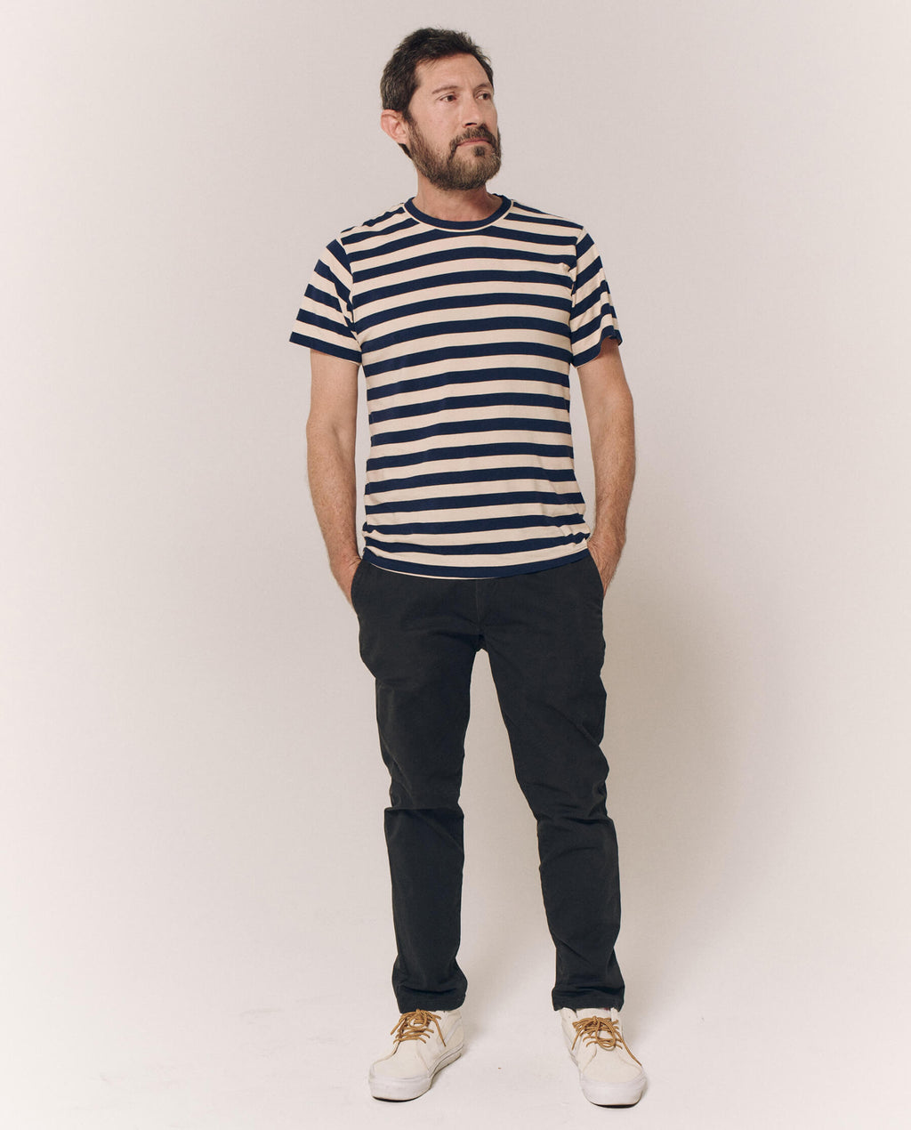 The Men's Slim Tee. -- Navy and Cream Scholar Stripe