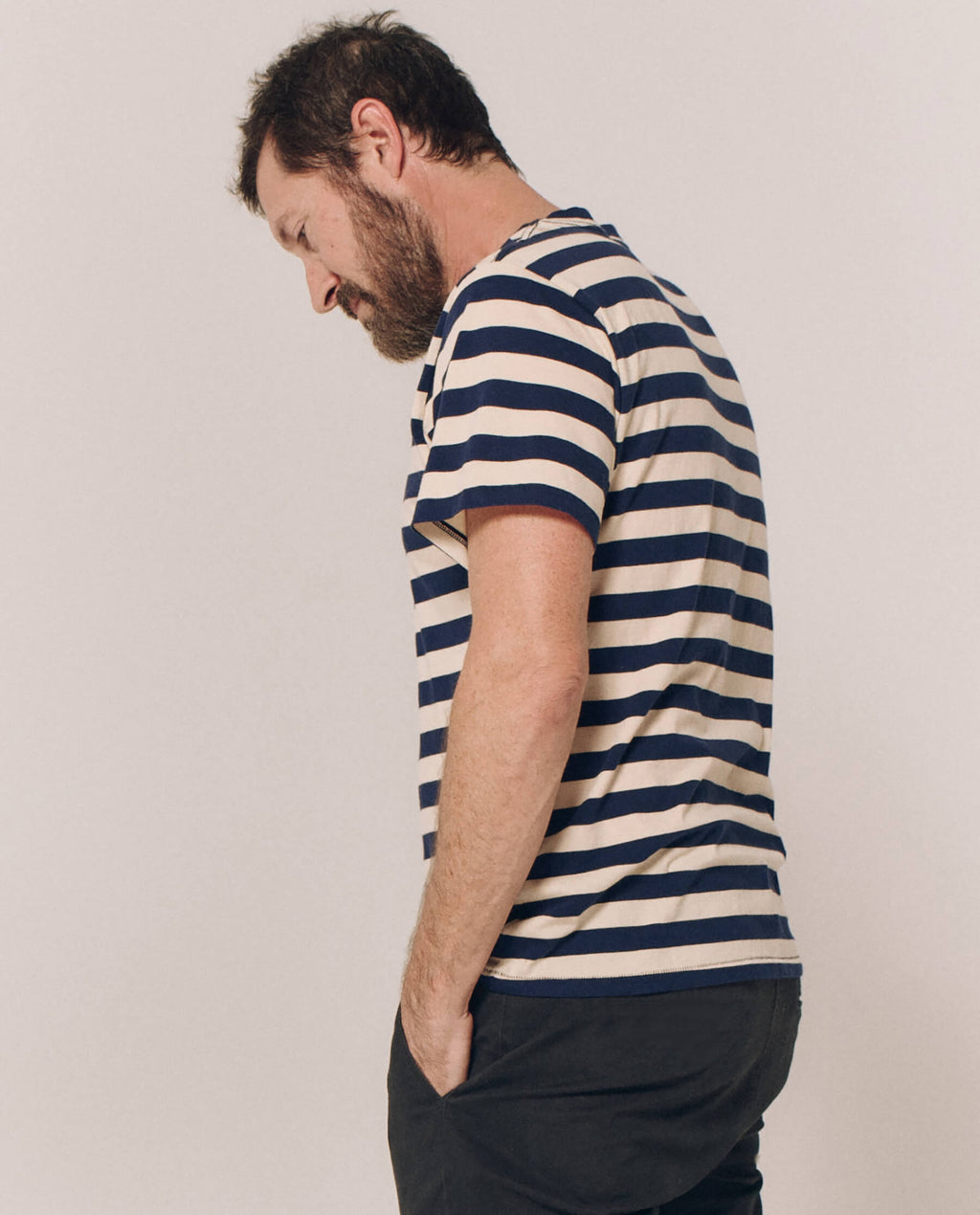 The Men's Slim Tee. -- Navy and Cream Scholar Stripe
