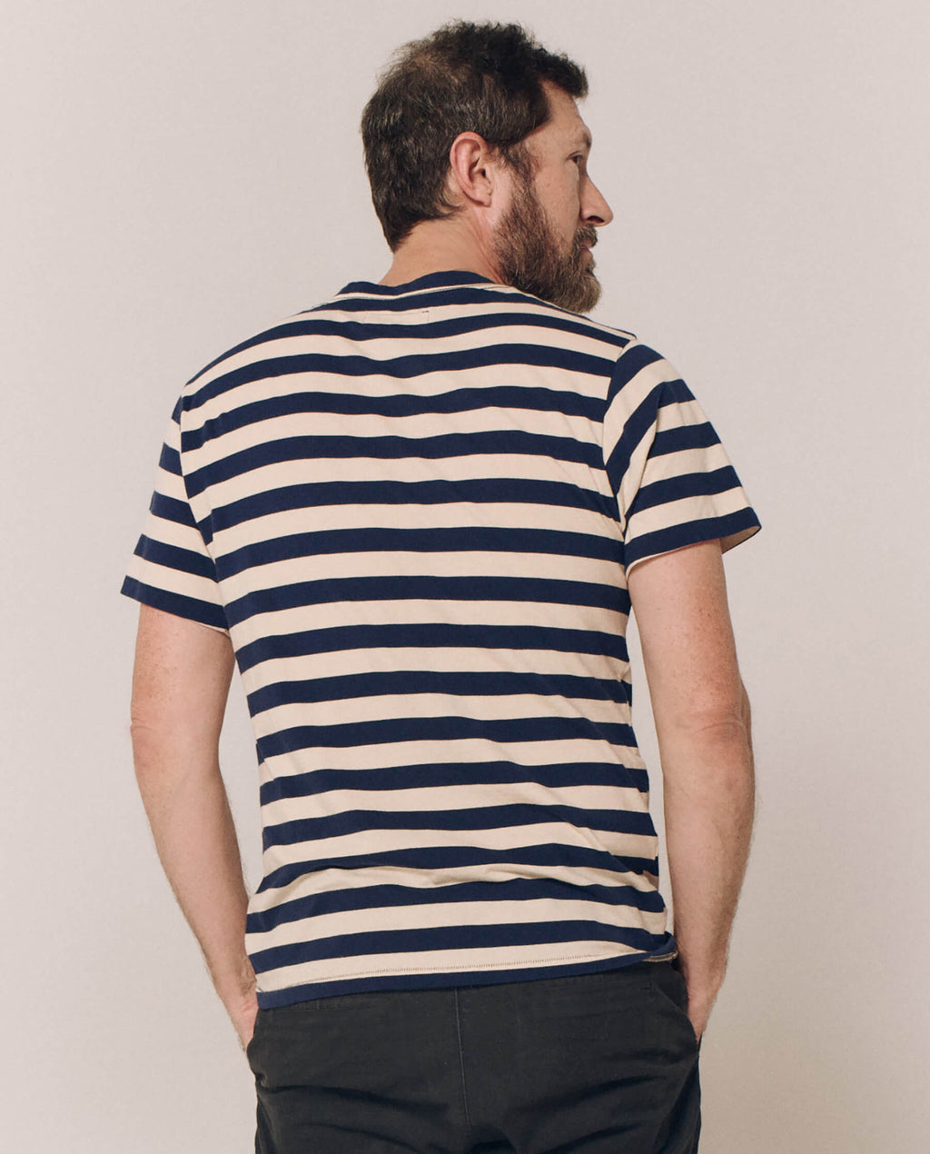 The Men's Slim Tee. -- Navy and Cream Scholar Stripe