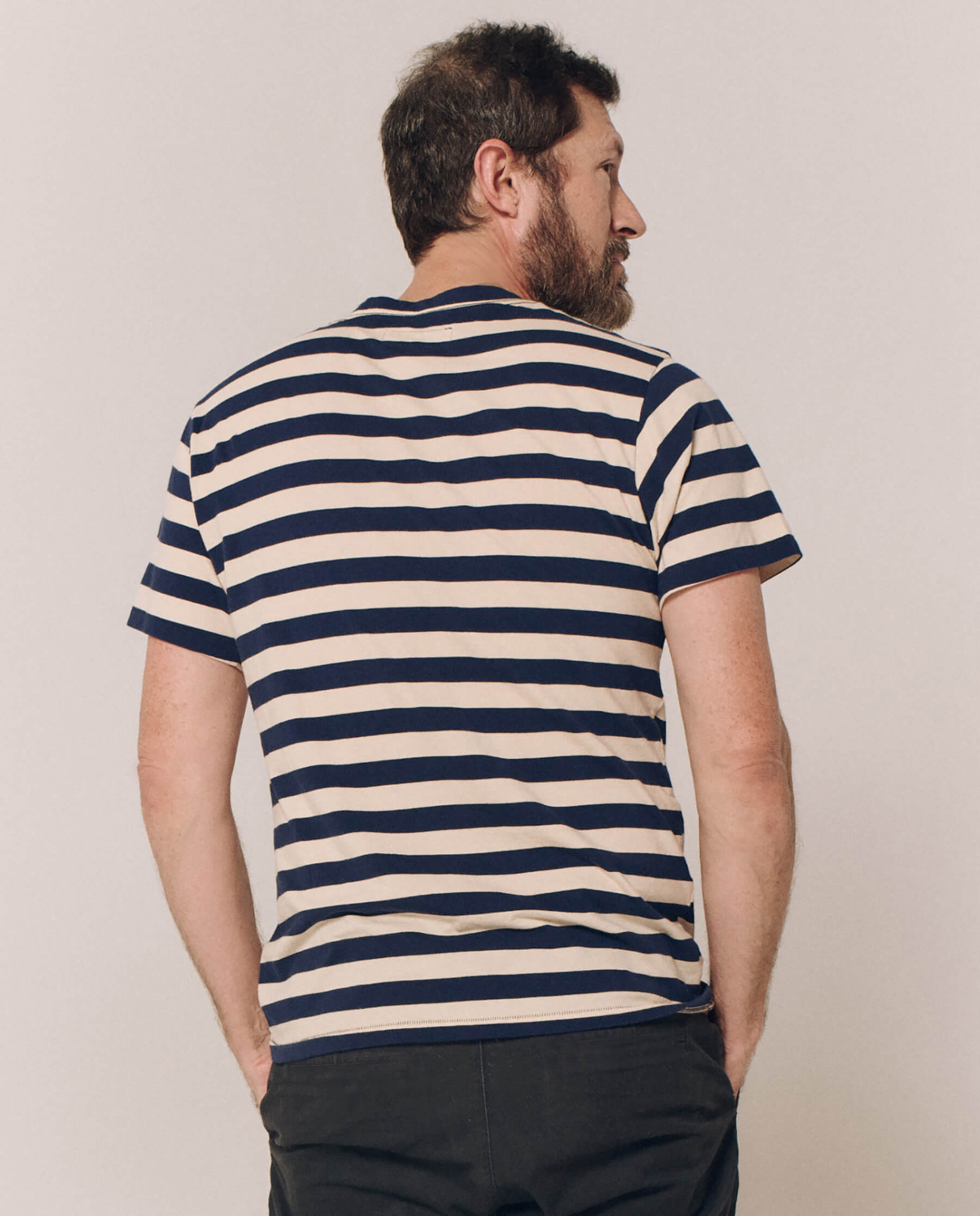 The Men's Slim Tee. -- Navy and Cream Scholar Stripe