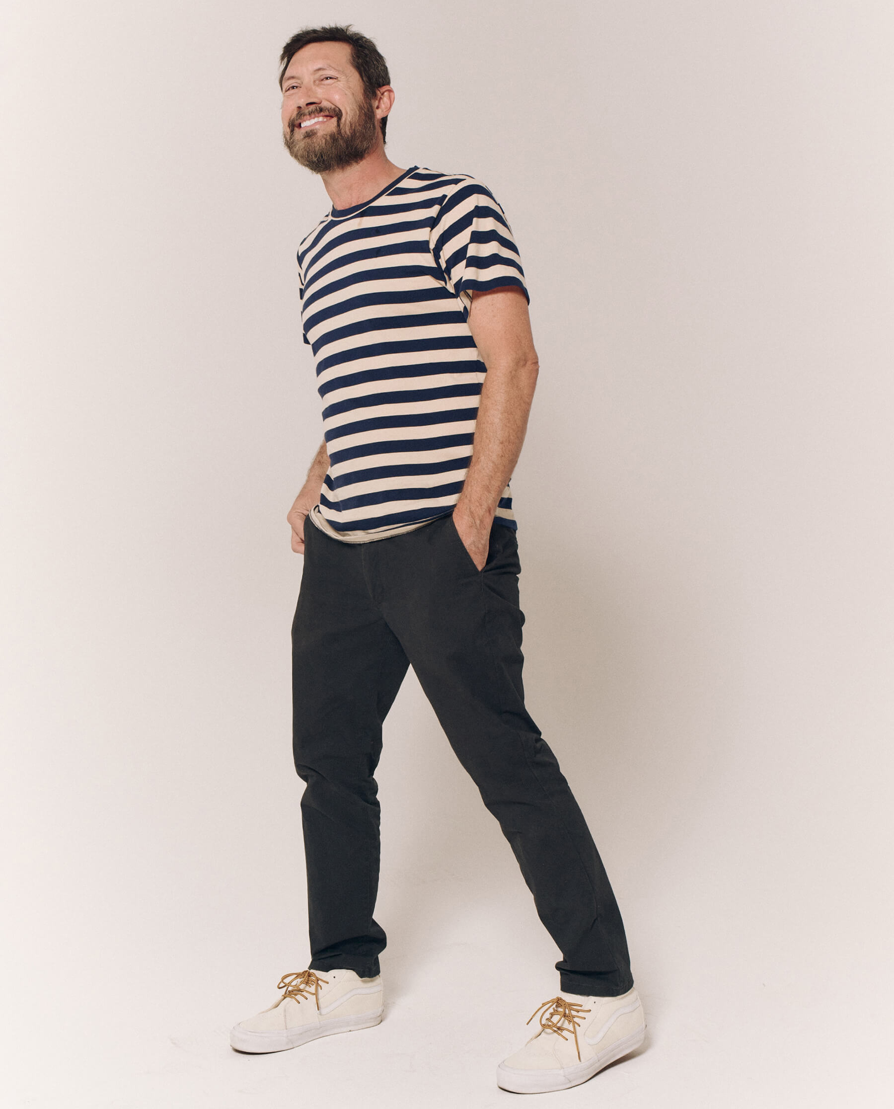 The Men's Slim Tee. -- Navy and Cream Scholar Stripe