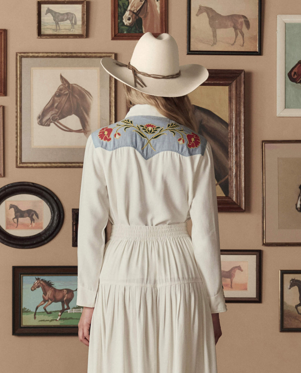 The Embroidered Western Shirt. -- Cream With Chambray Mix Multi Emb