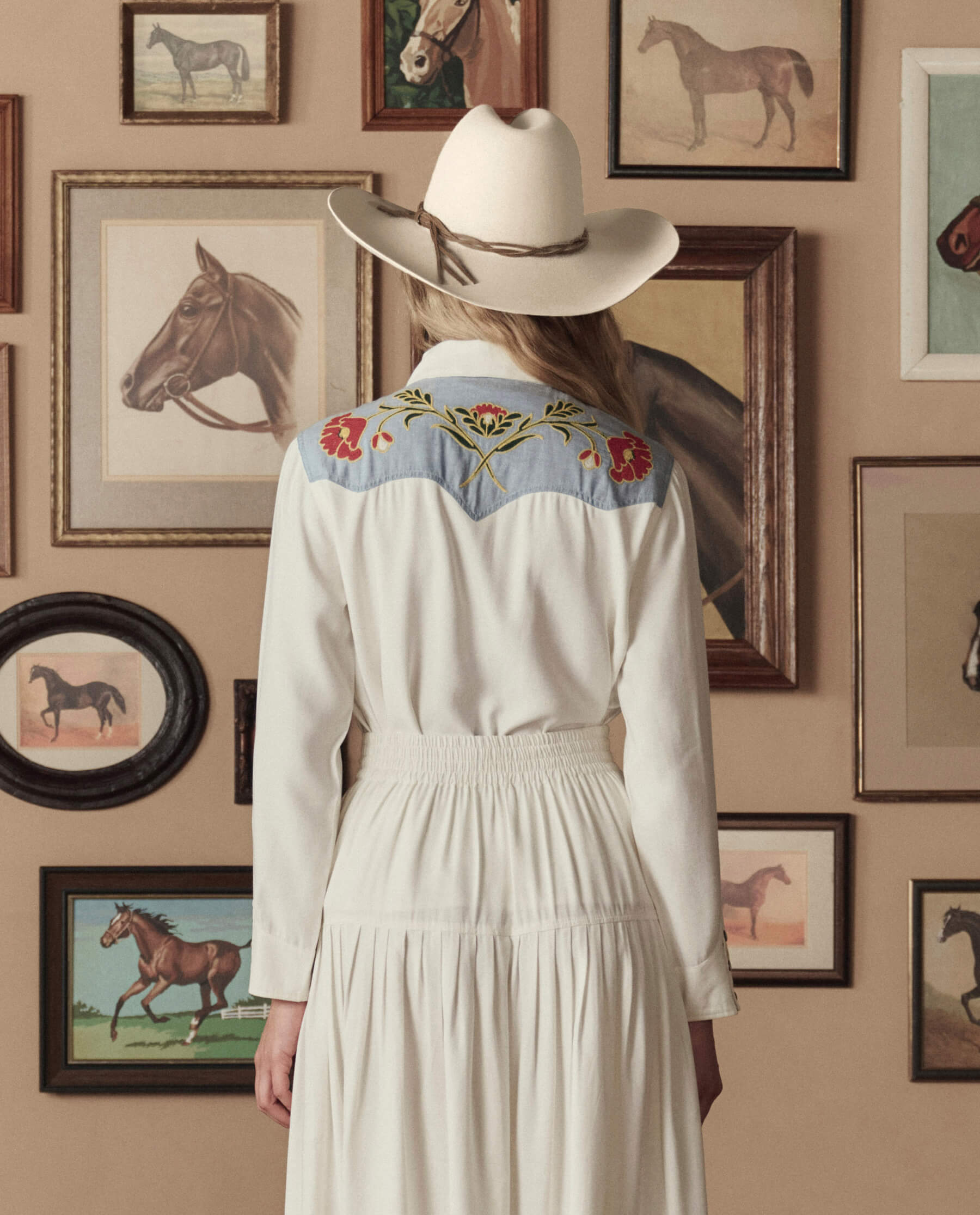 The Embroidered Western Shirt. -- Cream With Chambray Mix Multi Emb