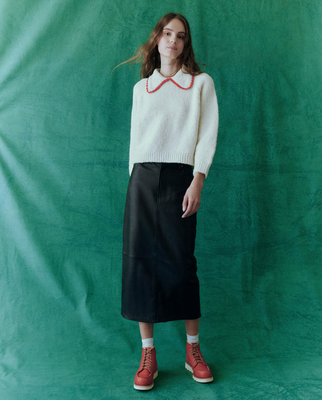 The Leather Column Skirt. -- Black