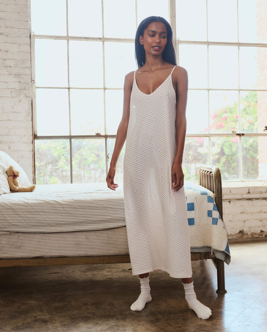 The Slip Sleeper V Neck Dress. -- Calico Rose