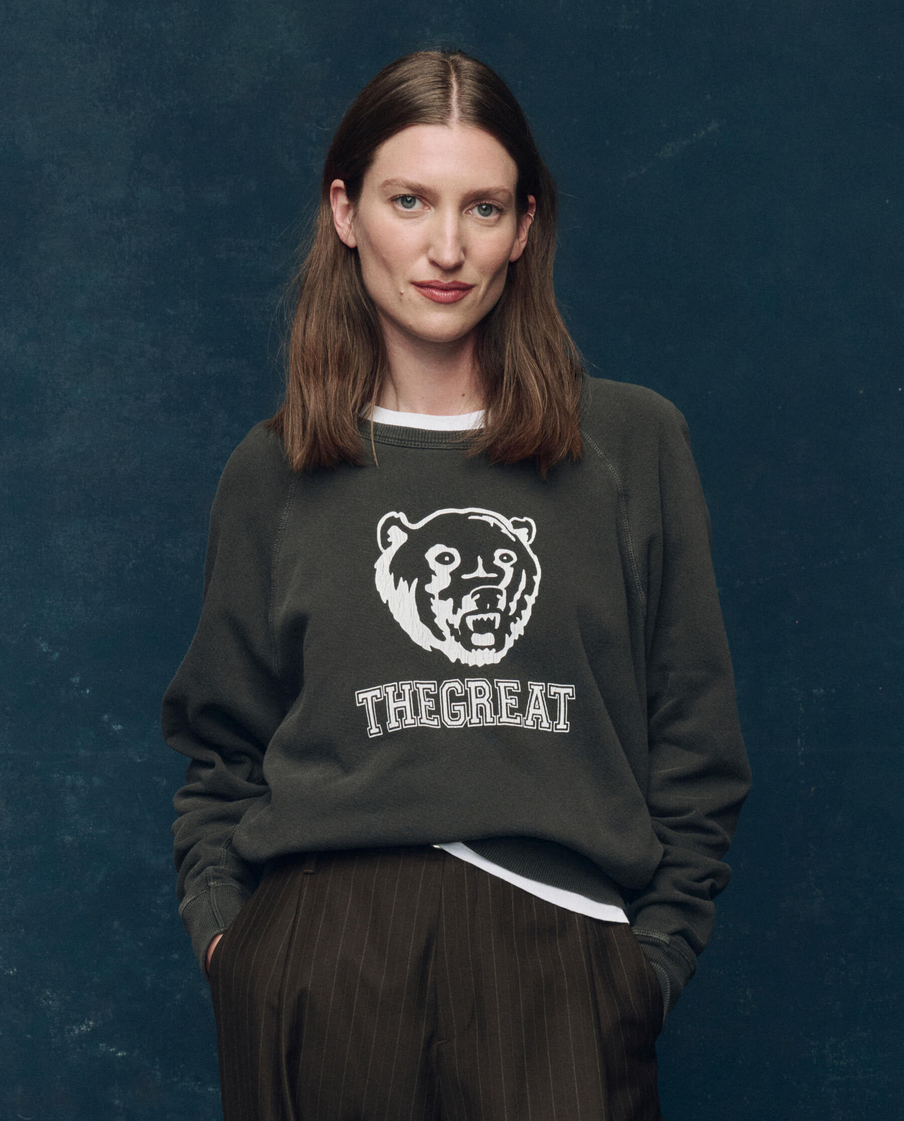 The College Sweatshirt. Graphic Novelty -- Washed Black with Bear Graphic