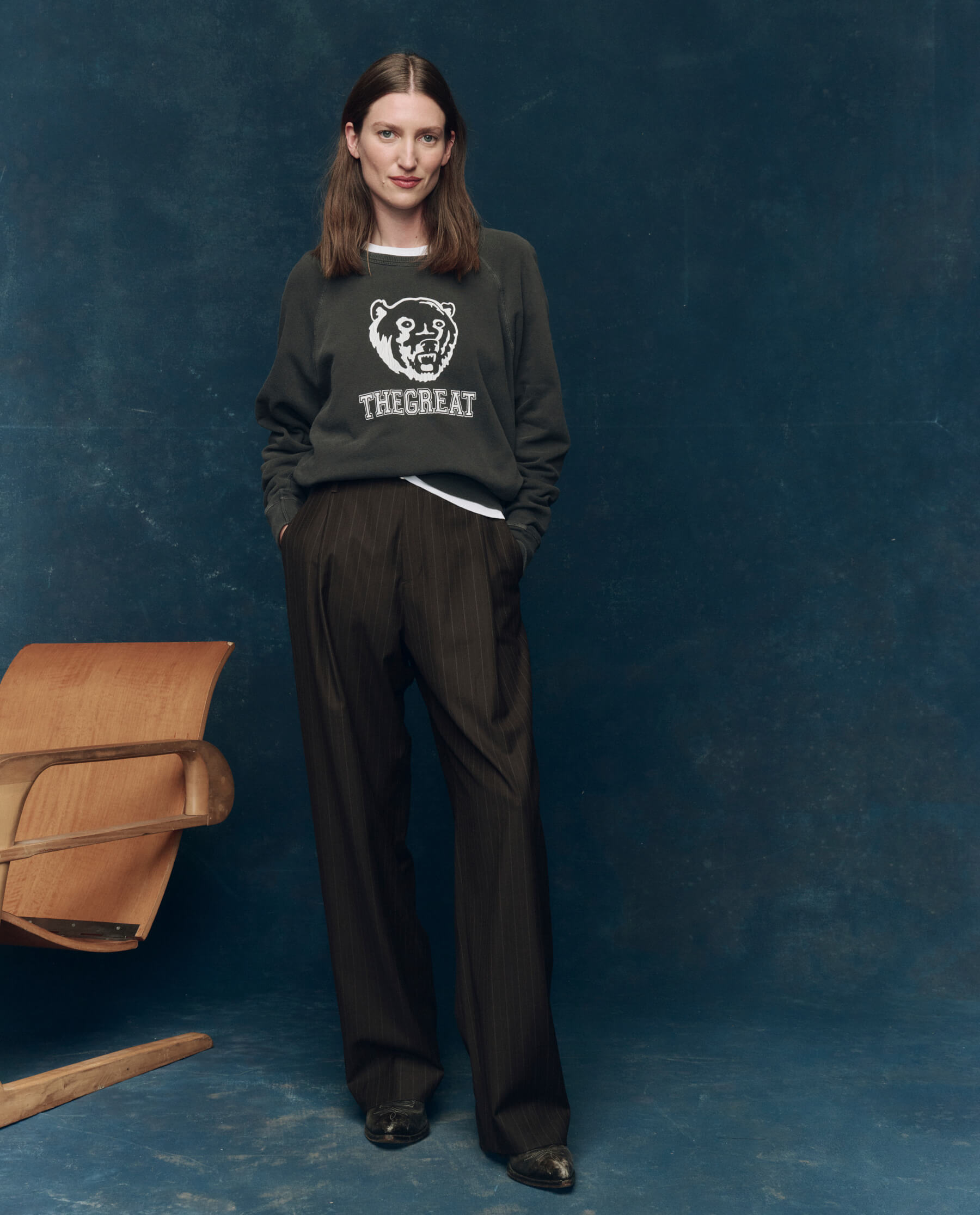 The College Sweatshirt. Graphic Novelty -- Washed Black with Bear Graphic