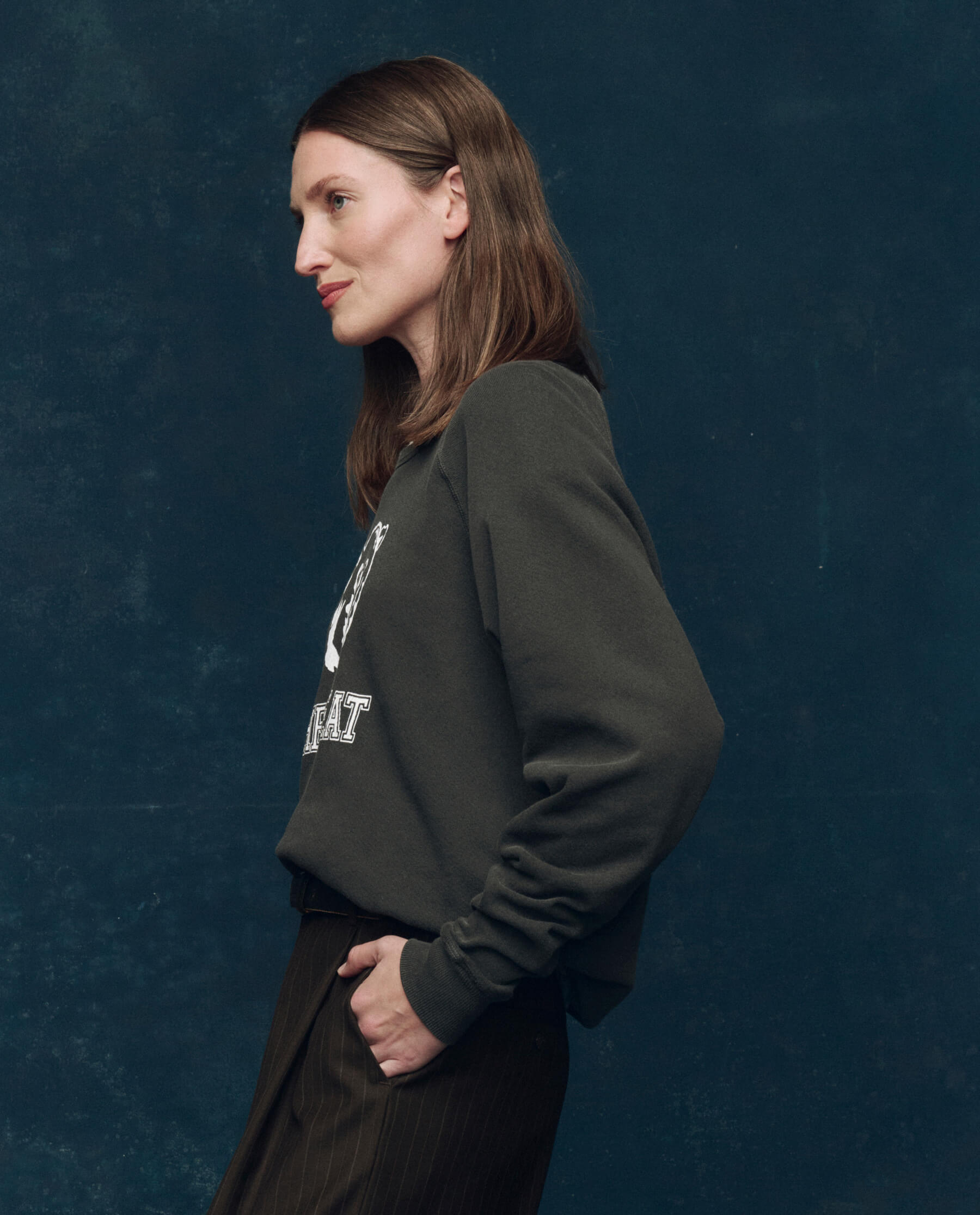 The College Sweatshirt. Graphic Novelty -- Washed Black with Bear Graphic