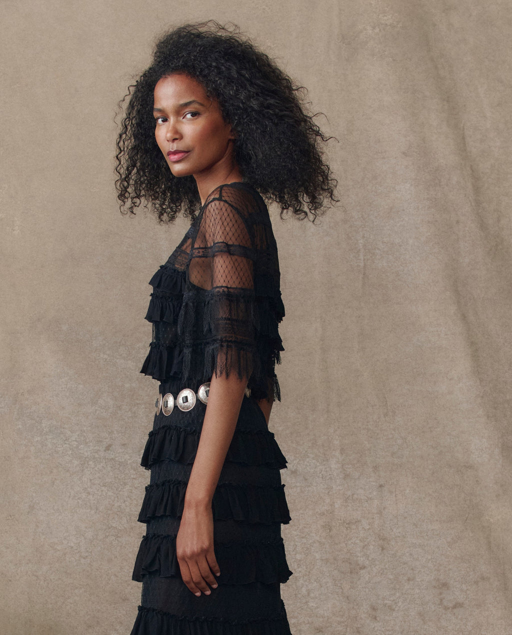 The Winter Mesh Flounce Top. -- Black