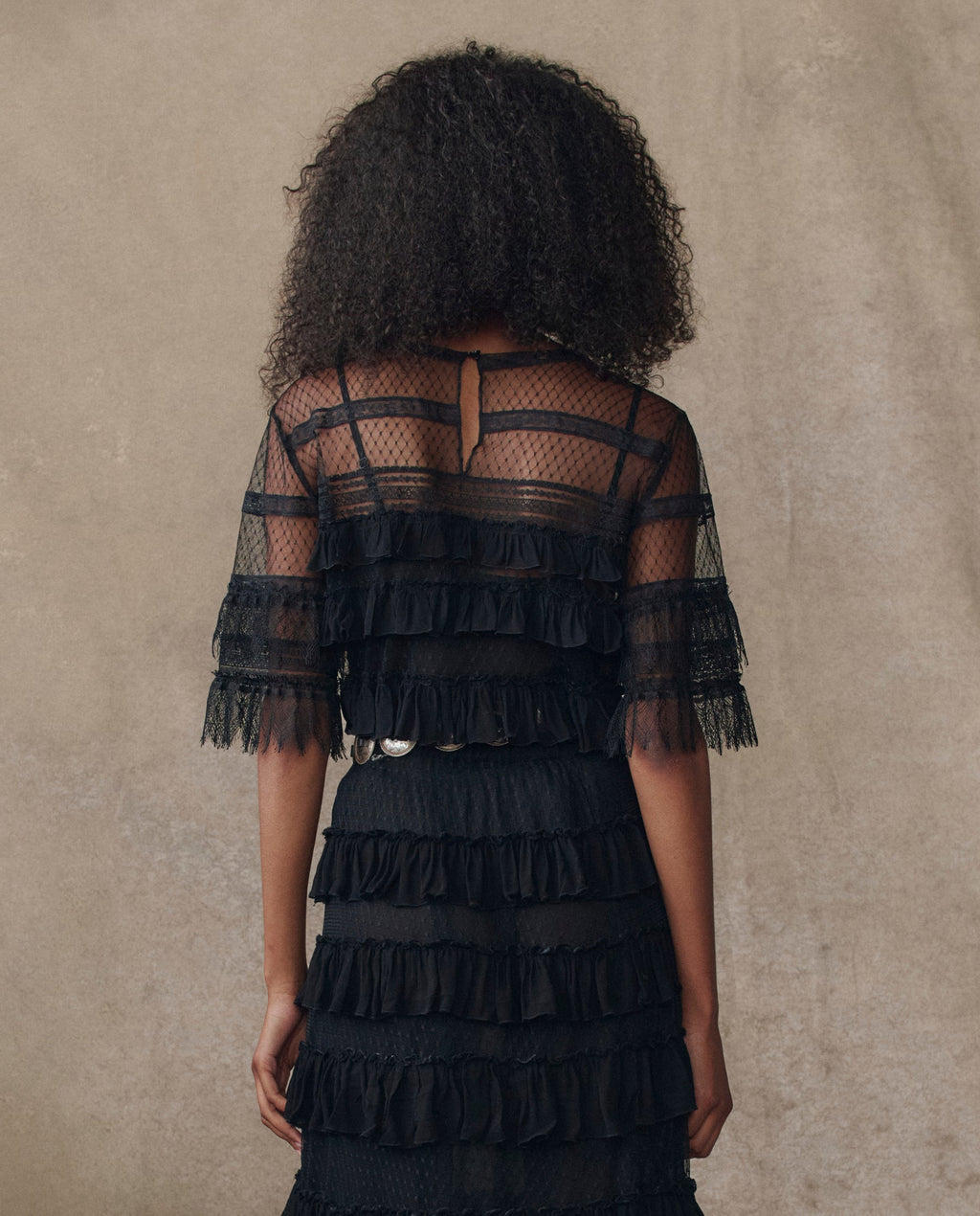 The Winter Mesh Flounce Top. -- Black