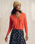 The Cashmere Tiny V Neck Cardigan. -- Hot Orange