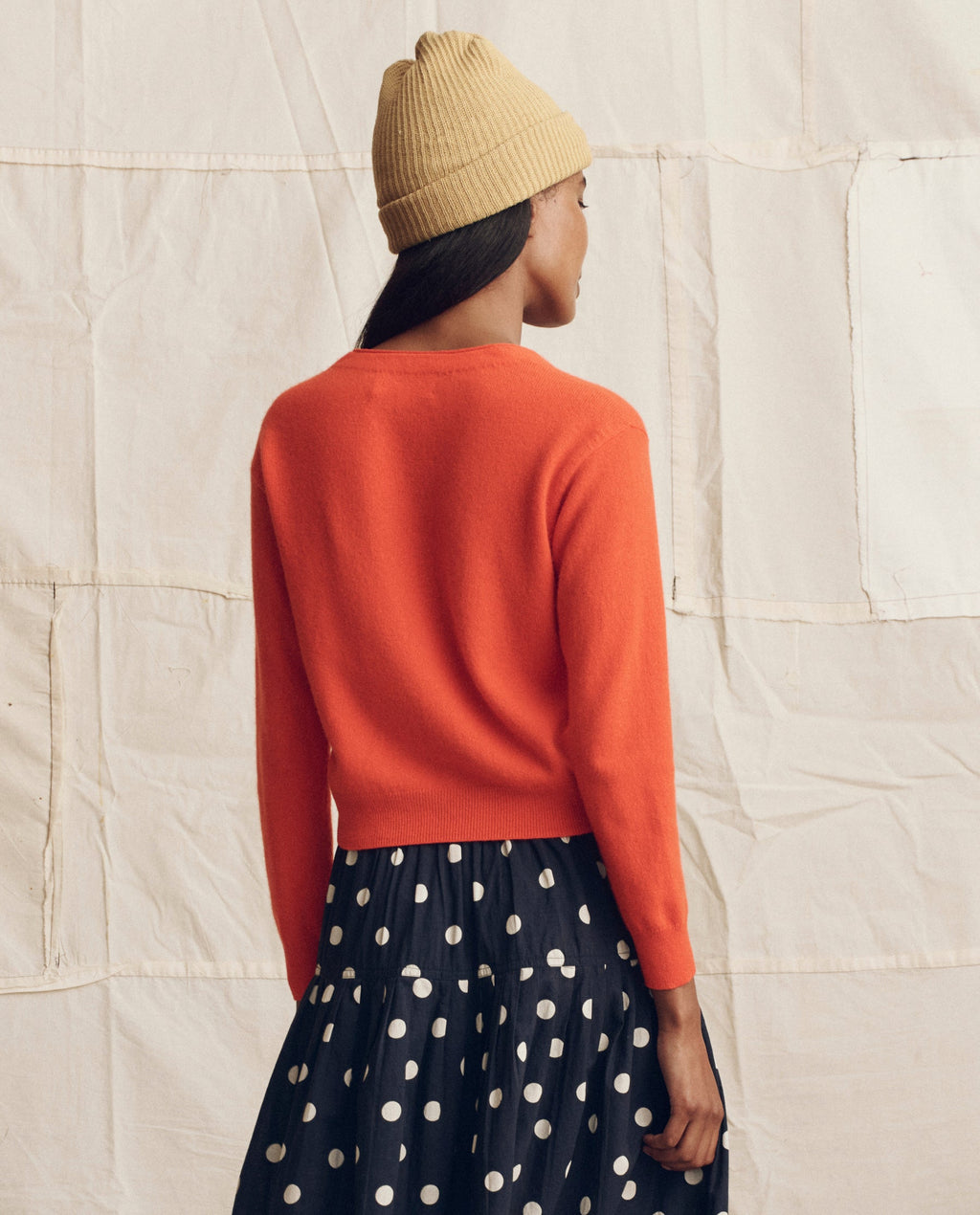 The Cashmere Tiny V Neck Cardigan. -- Hot Orange