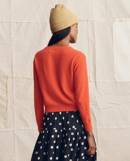 The Cashmere Tiny V Neck Cardigan. -- Hot Orange