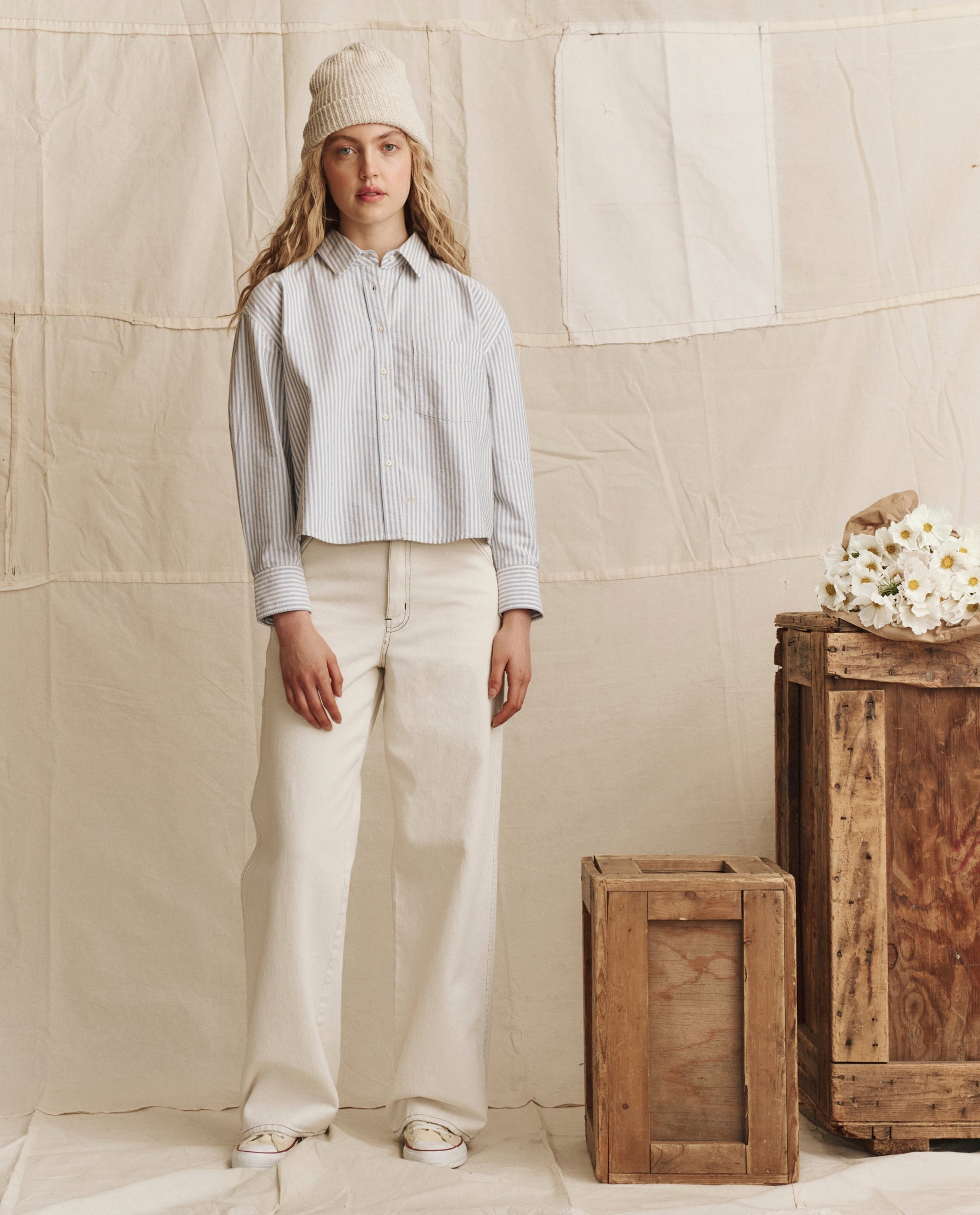 The Mill Jean. -- Natural with Navy Stitching