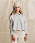The Cropped Oxford Shirt. -- Soft Blue Stripe