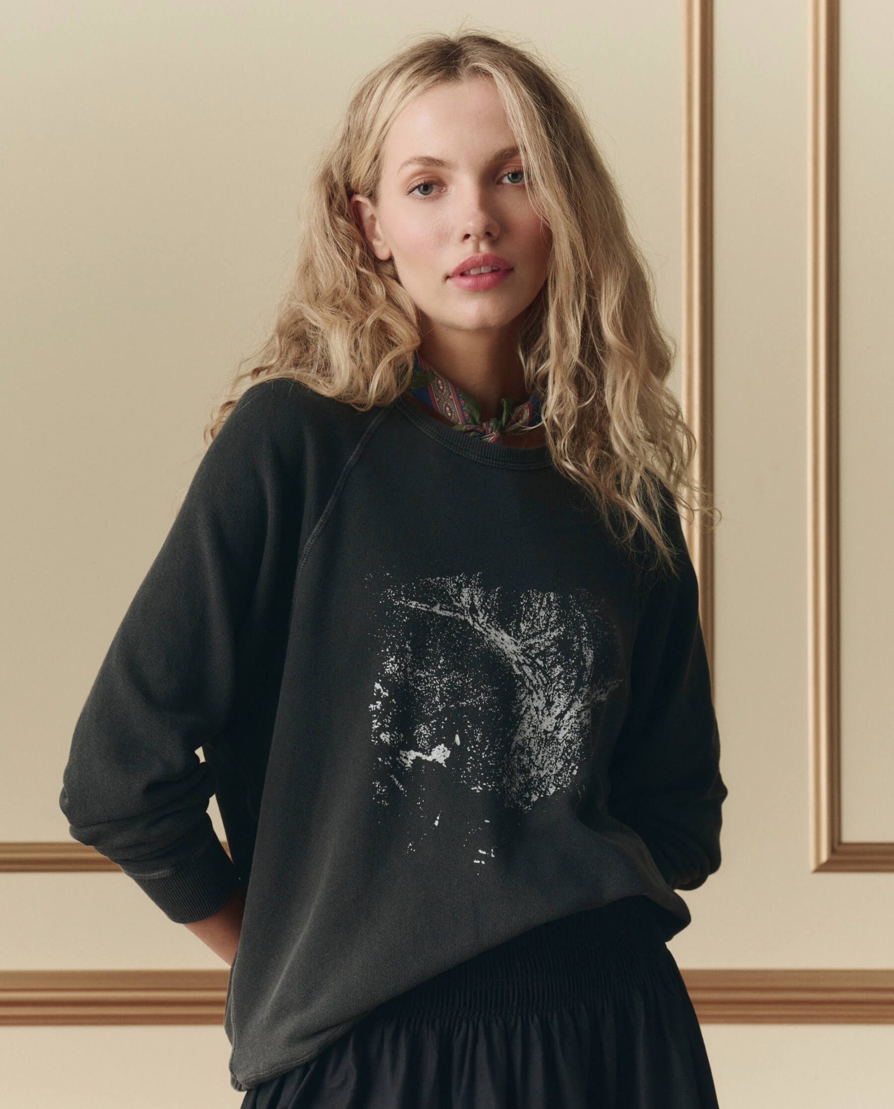 The College Sweatshirt W/ Shadow Oak Graphic. -- Washed Black