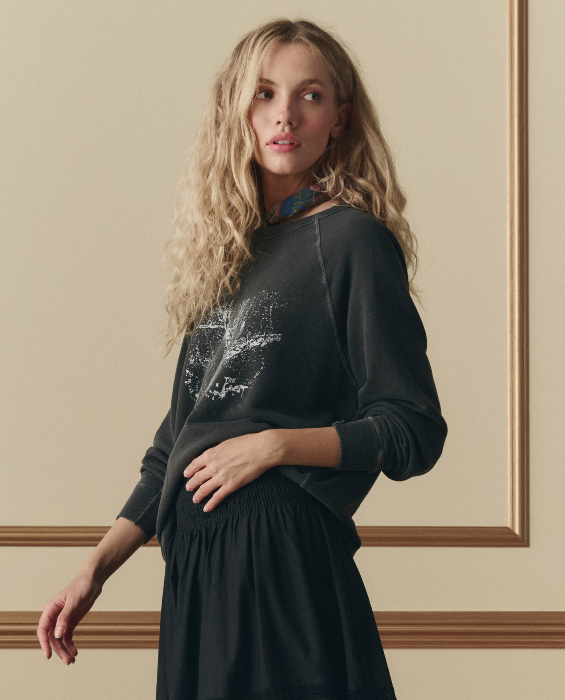 The College Sweatshirt W/ Shadow Oak Graphic. -- Washed Black